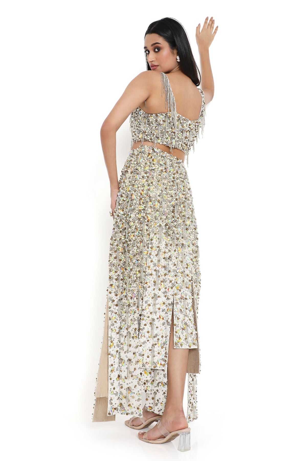 Lumina Off White Embroidered Choli With High Low Skirt
