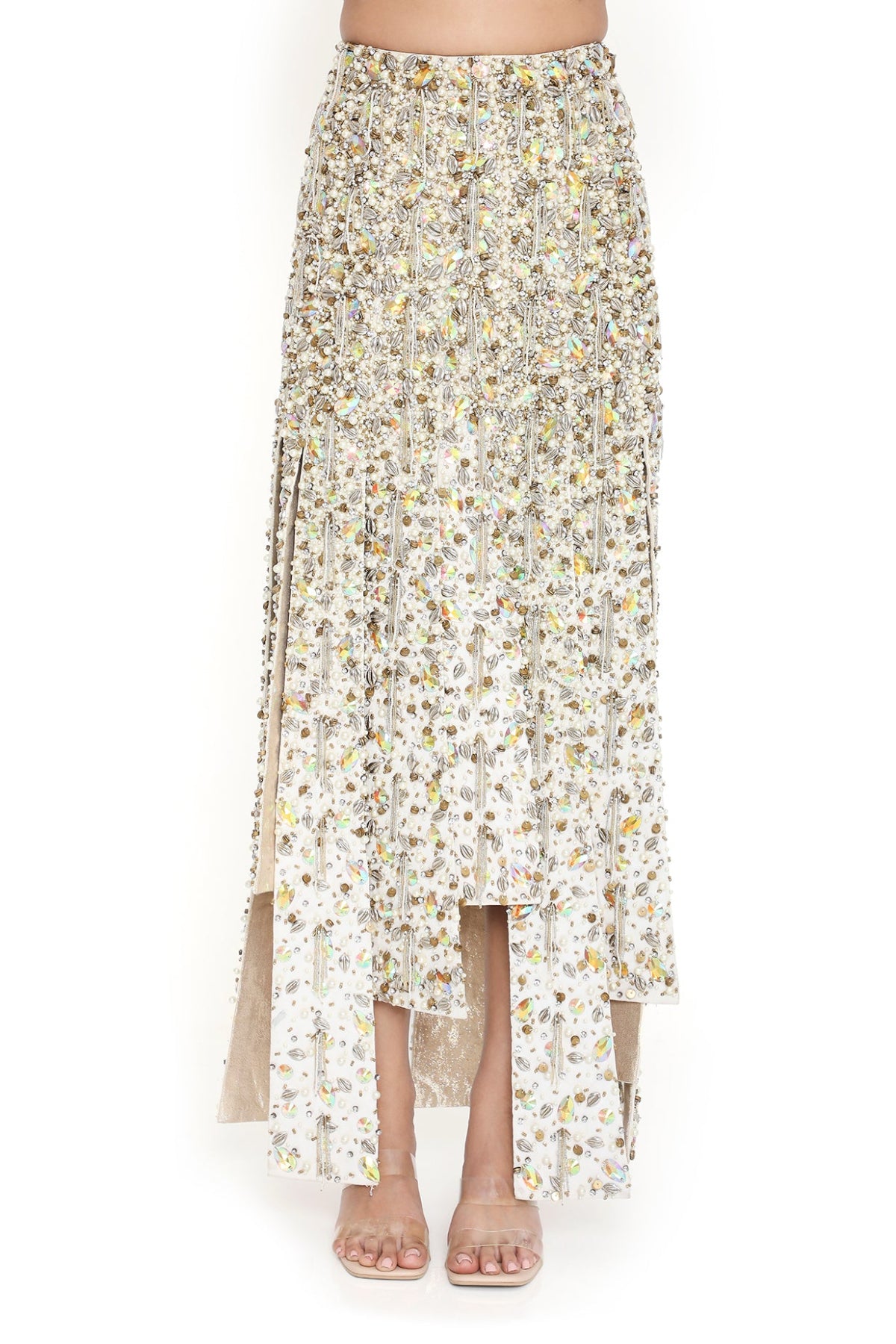 Lumina Off White Embroidered Choli With High Low Skirt