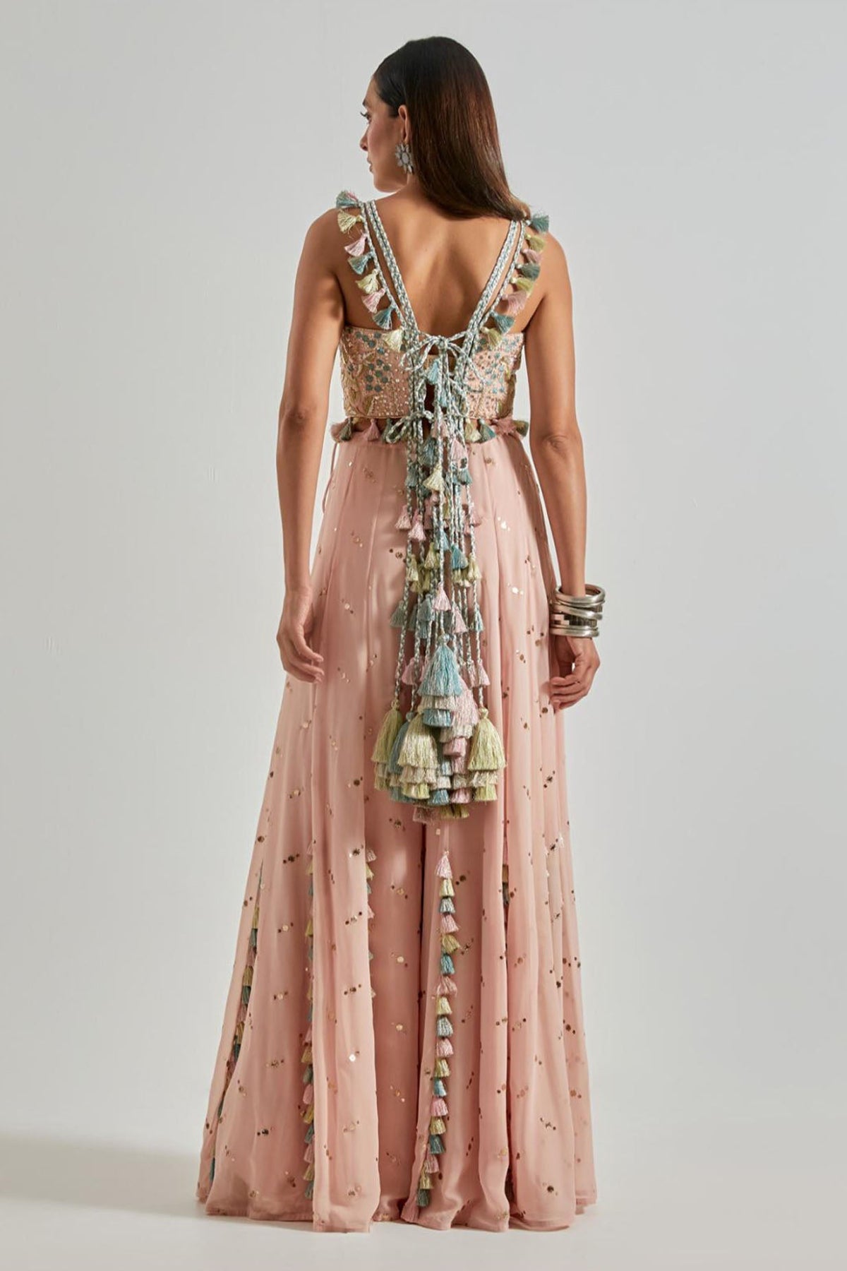 Peachy Pink Choli with Covered Back & Georgette Sharara