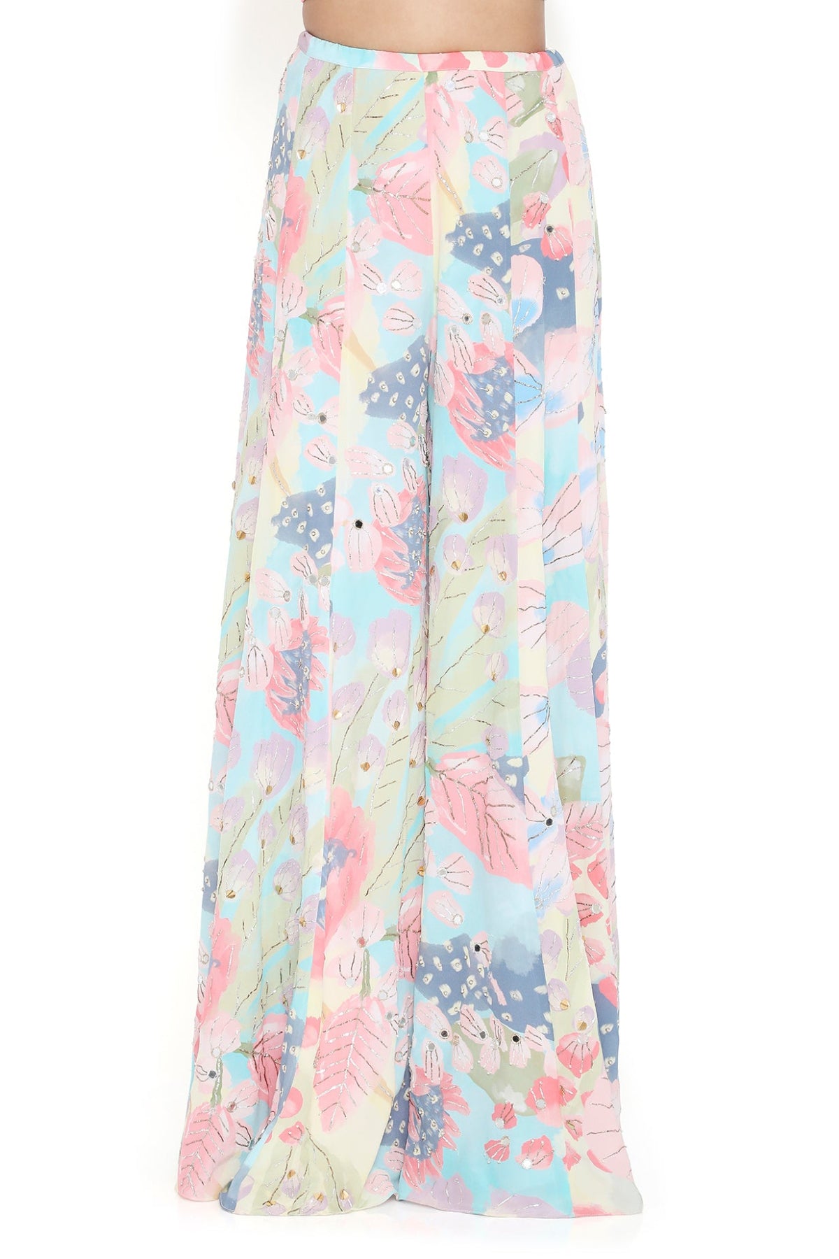Fresia Euphoria Print Embroidered Blazer With Bustier And Sharara With Belt