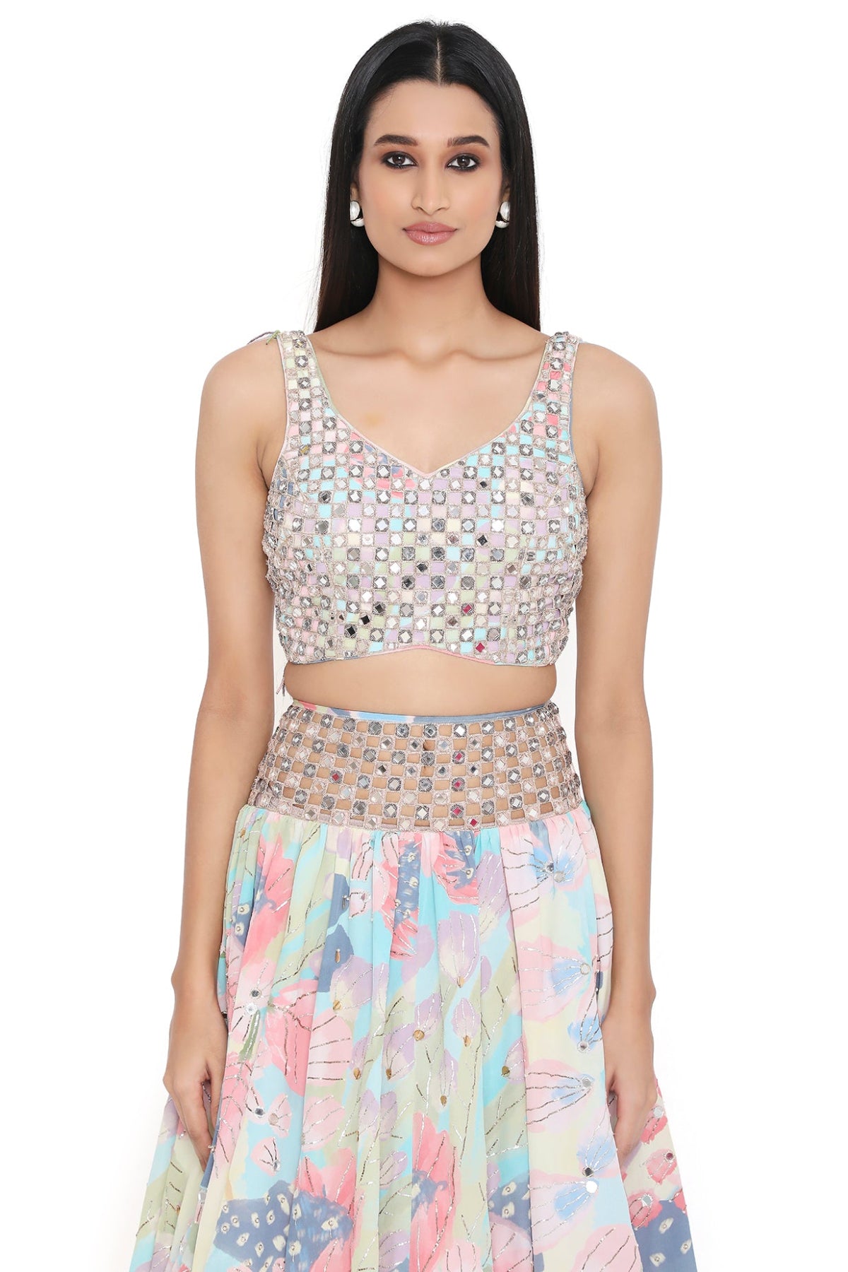 Amalfi Euphoria Print Embroidered Tie Up Back Choli And Lehenga