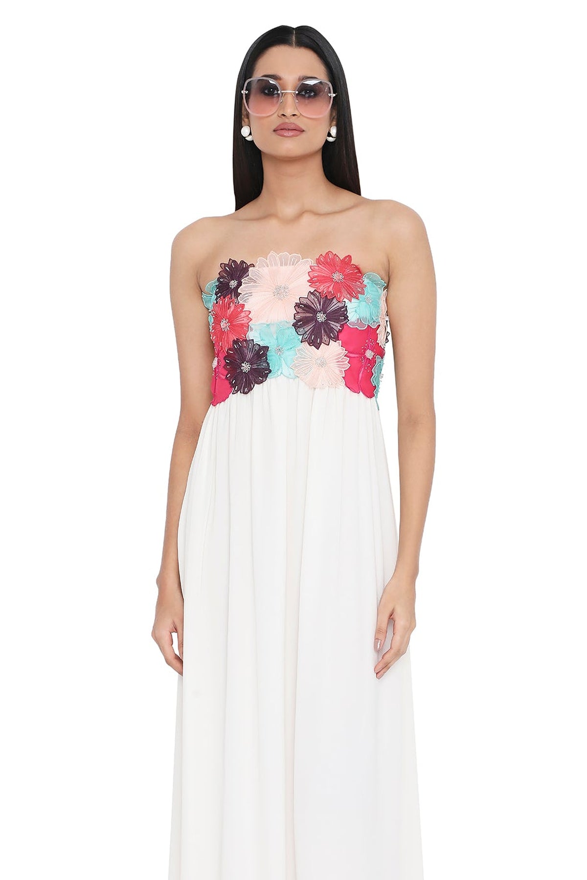 Viola Off White 3d Flower Embroidered Maxi Dress