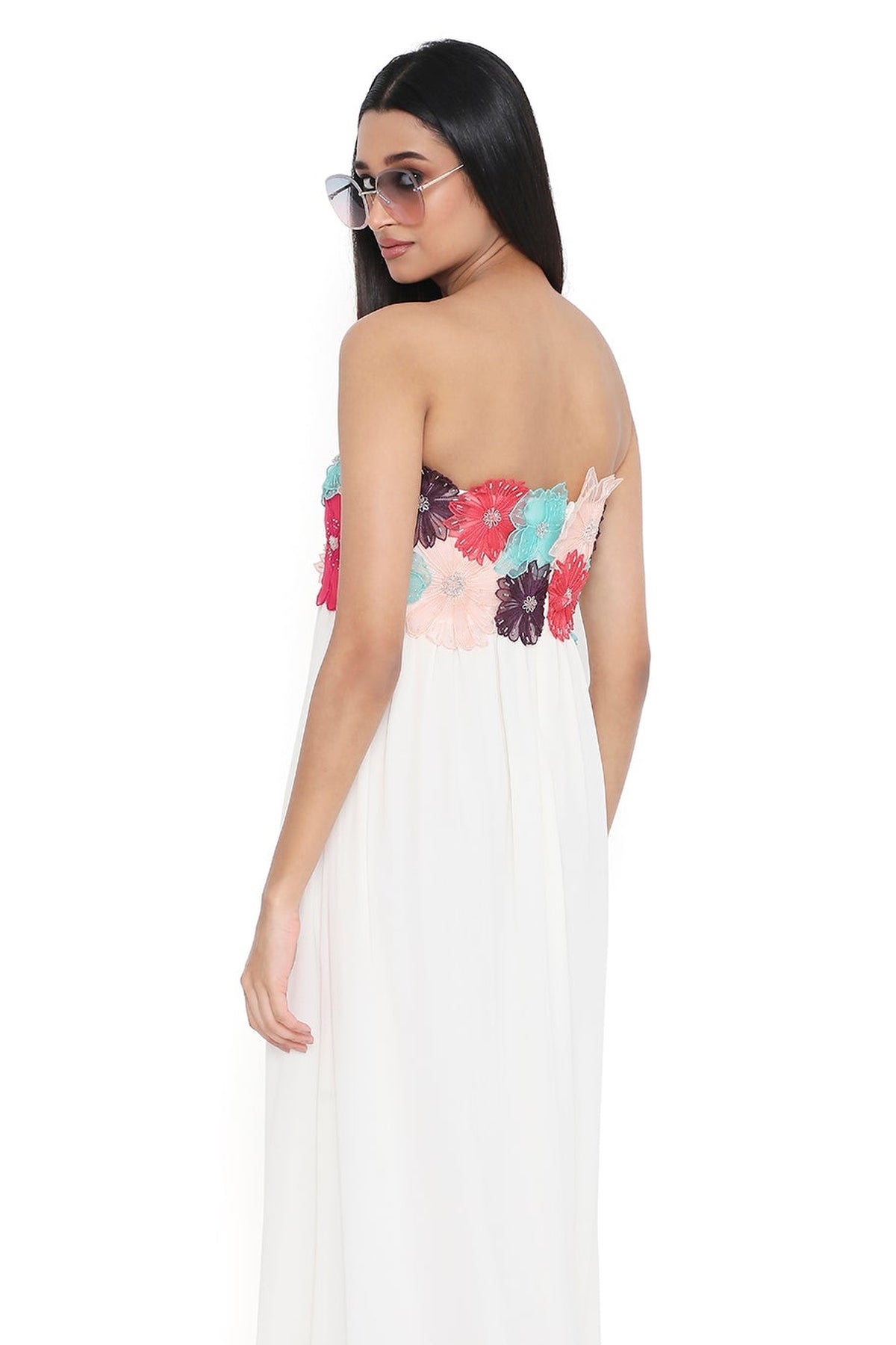 Viola Off White 3d Flower Embroidered Maxi Dress