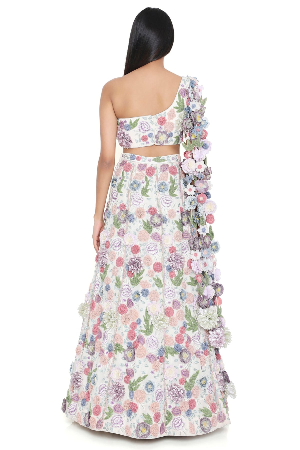 Lana Off White Embroiderd Choli With Hanging Flowered Tassels On Shoulder And Lehenga