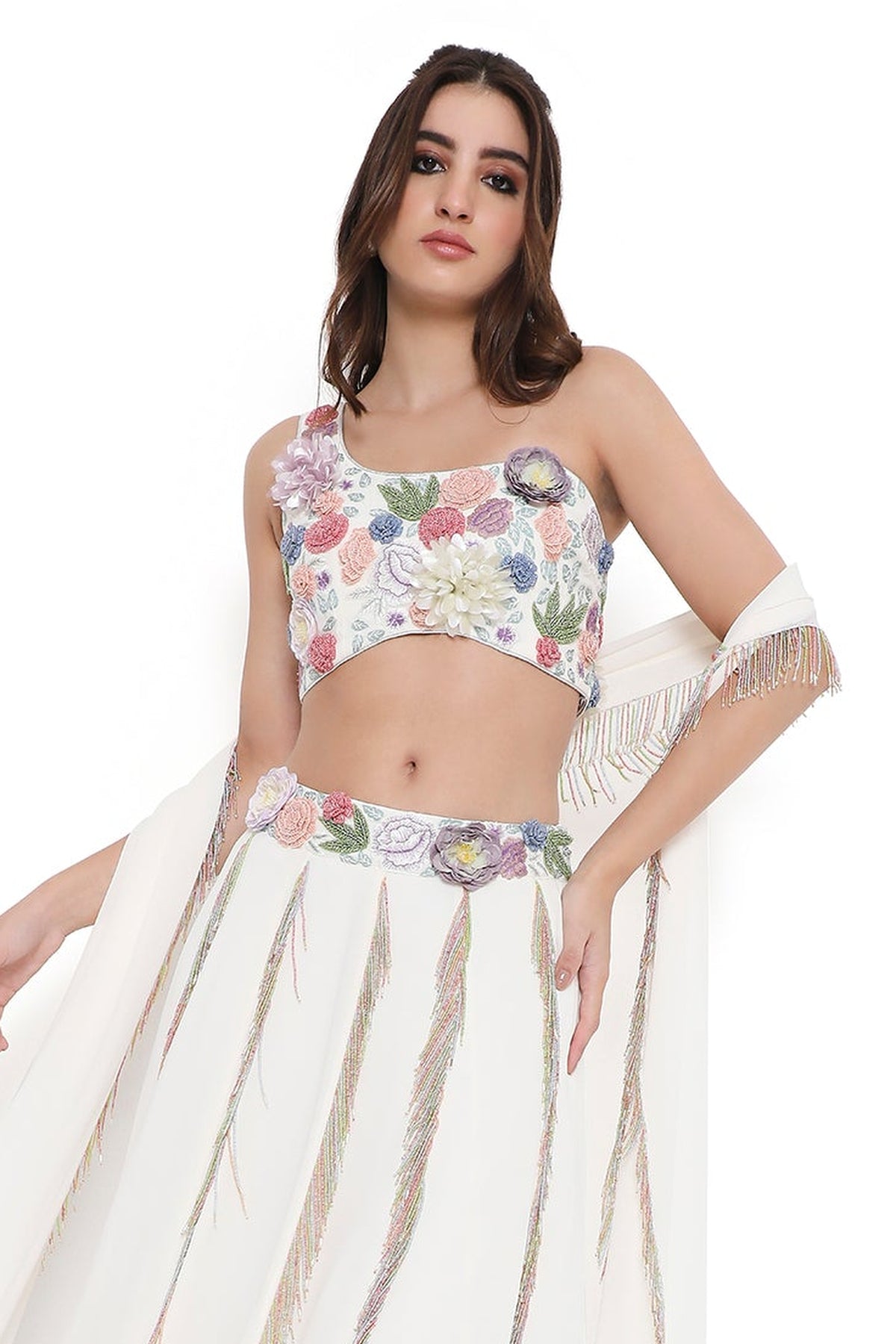 Paloma Off White Embroidered Choli And Lehenga With Dupatta