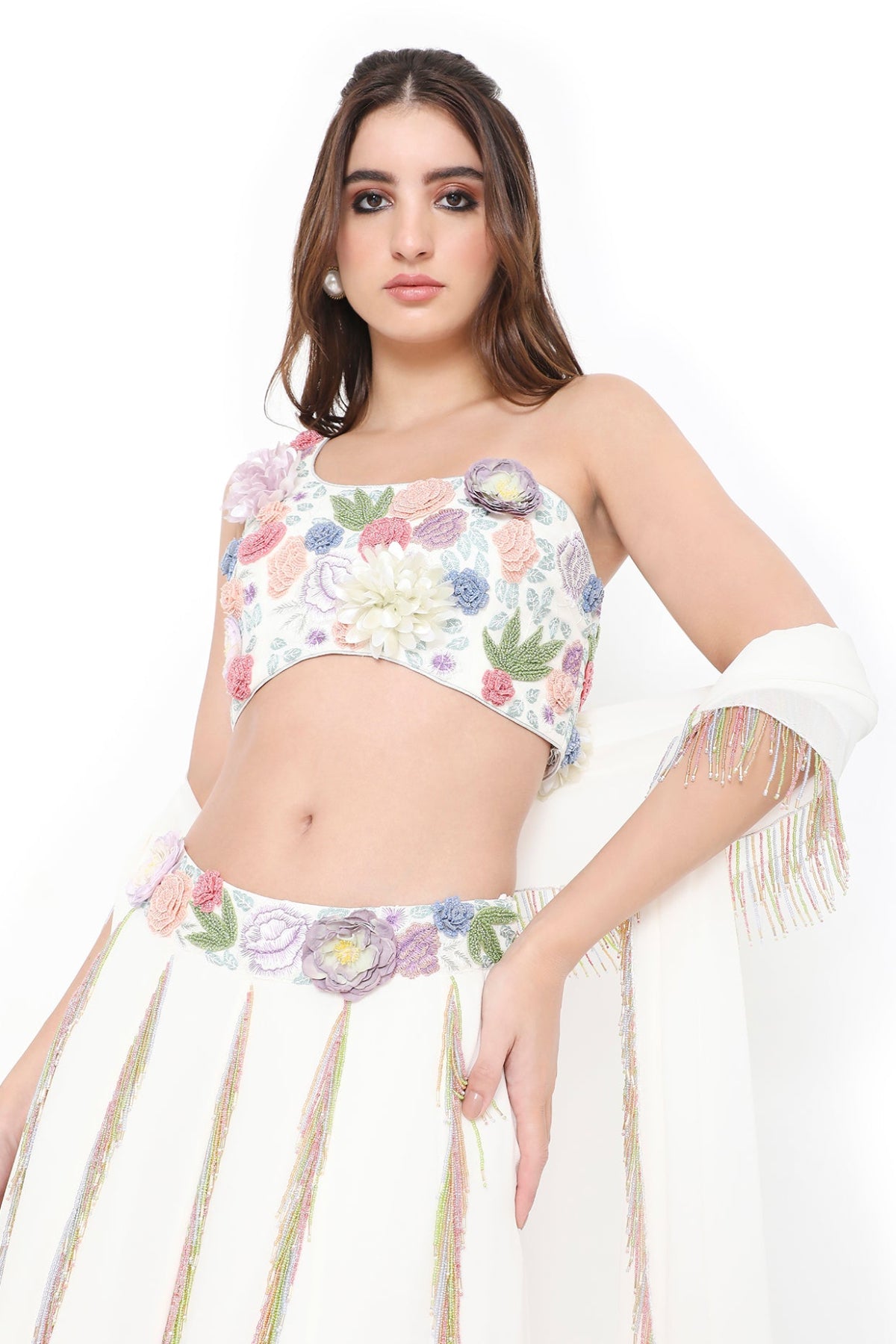 Paloma Off White Embroidered Choli And Lehenga With Dupatta