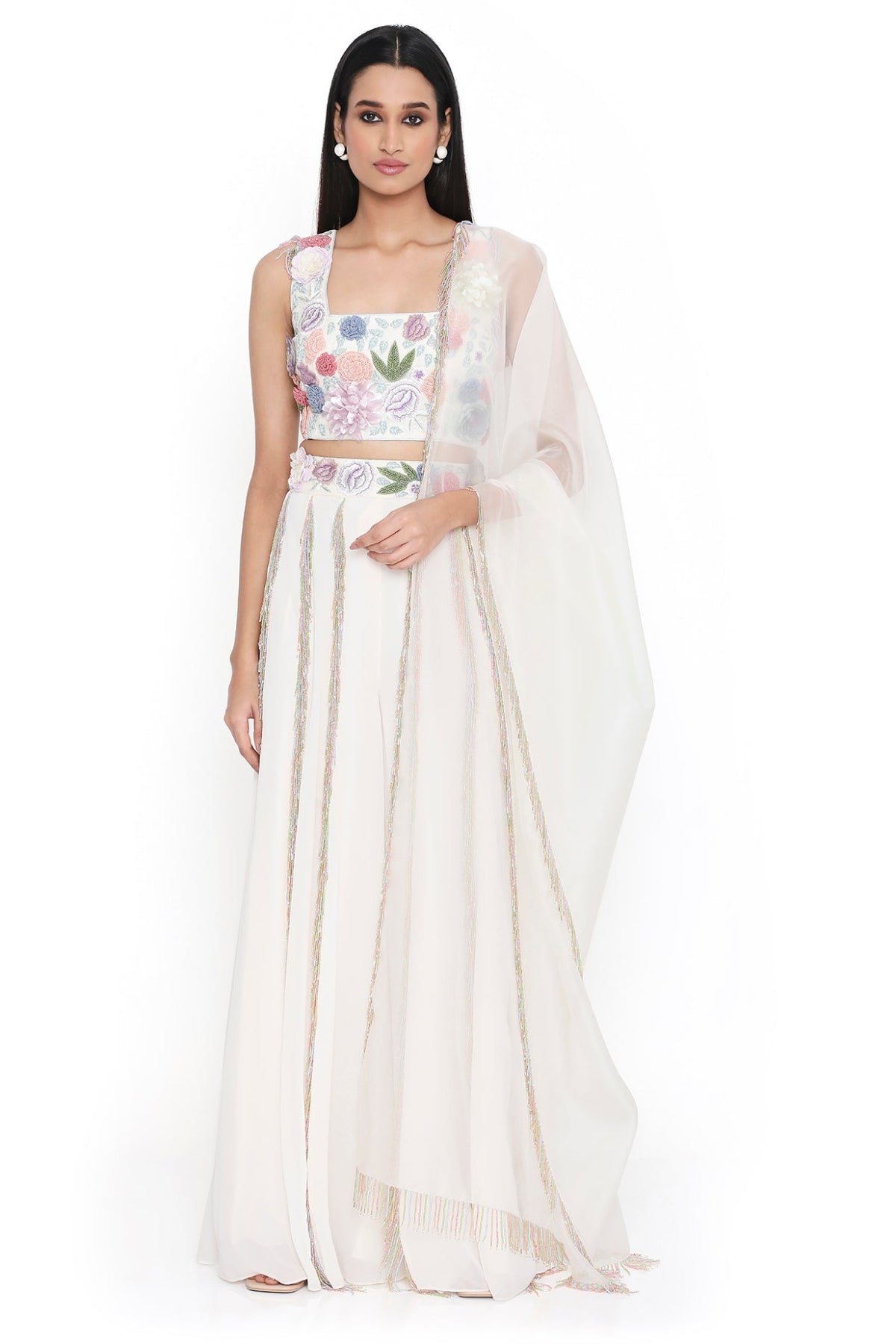 Lila Off White Embroidered Choli With Sharara And Dupatta