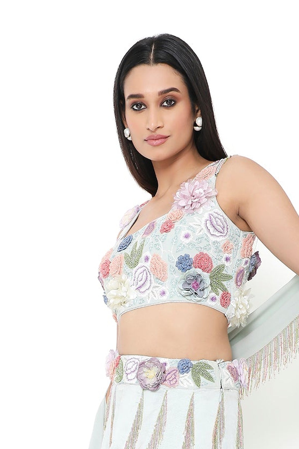 Andrea Sea Foam Embroidered Choli With Sharara And Dupatta