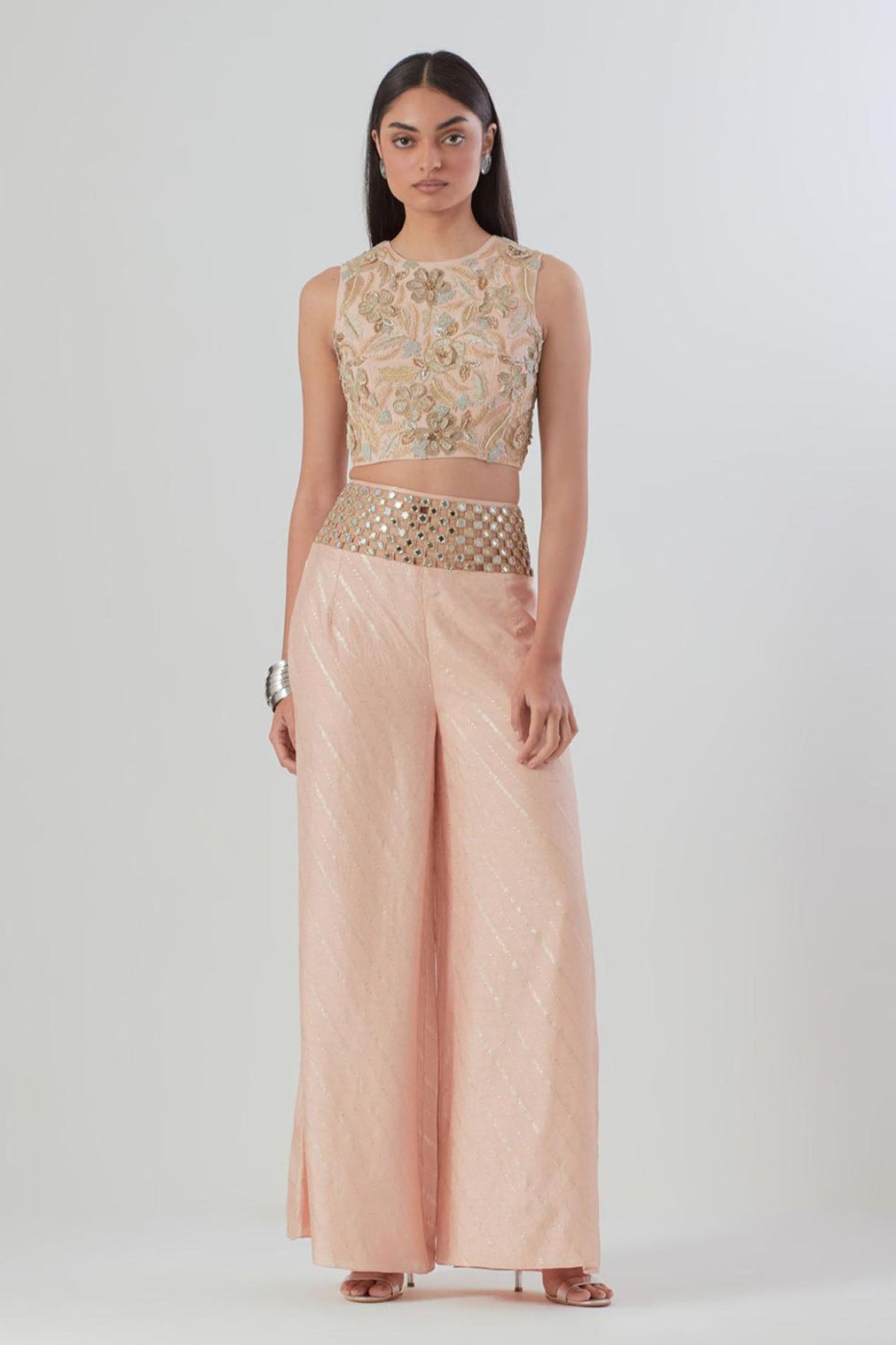 Blush Pink Embroidered Choli With Palazzo