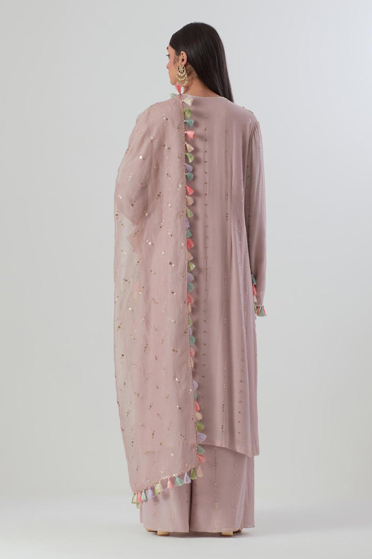 Lilac Embroidered Kurta And Palazzo With Dupatta