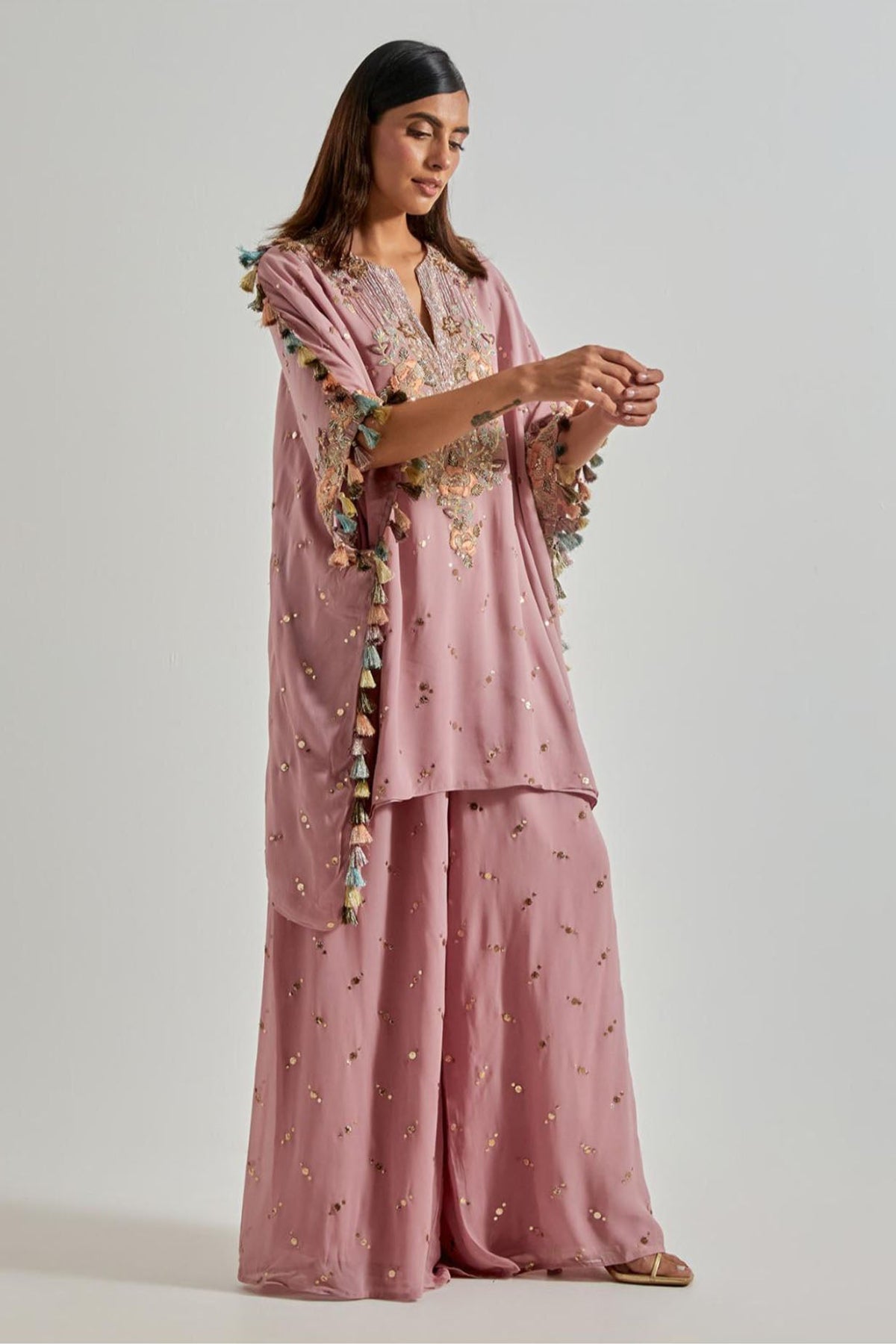 Lilac Kaftan with Mukaish Palazzo