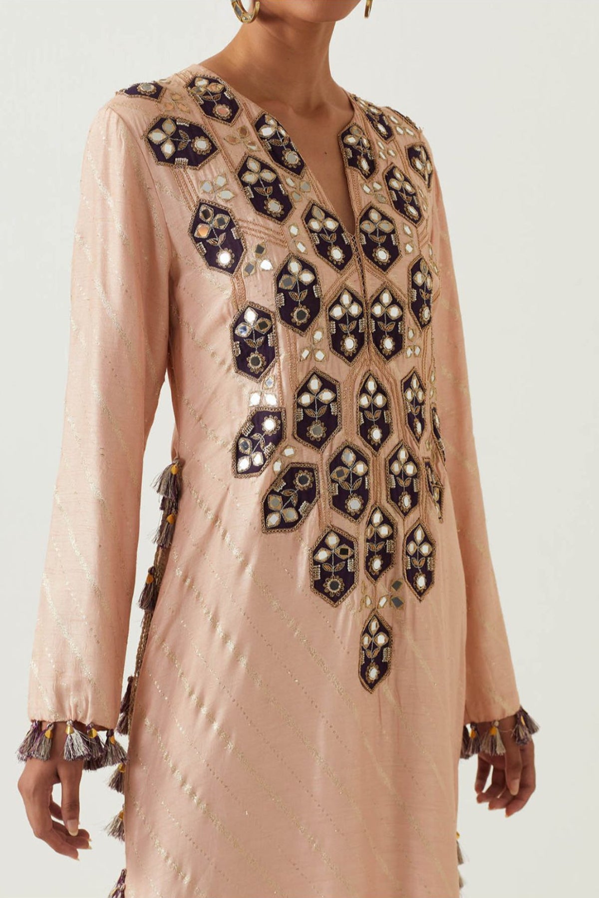 Rose Pink Embroidered Yoke Kaftan