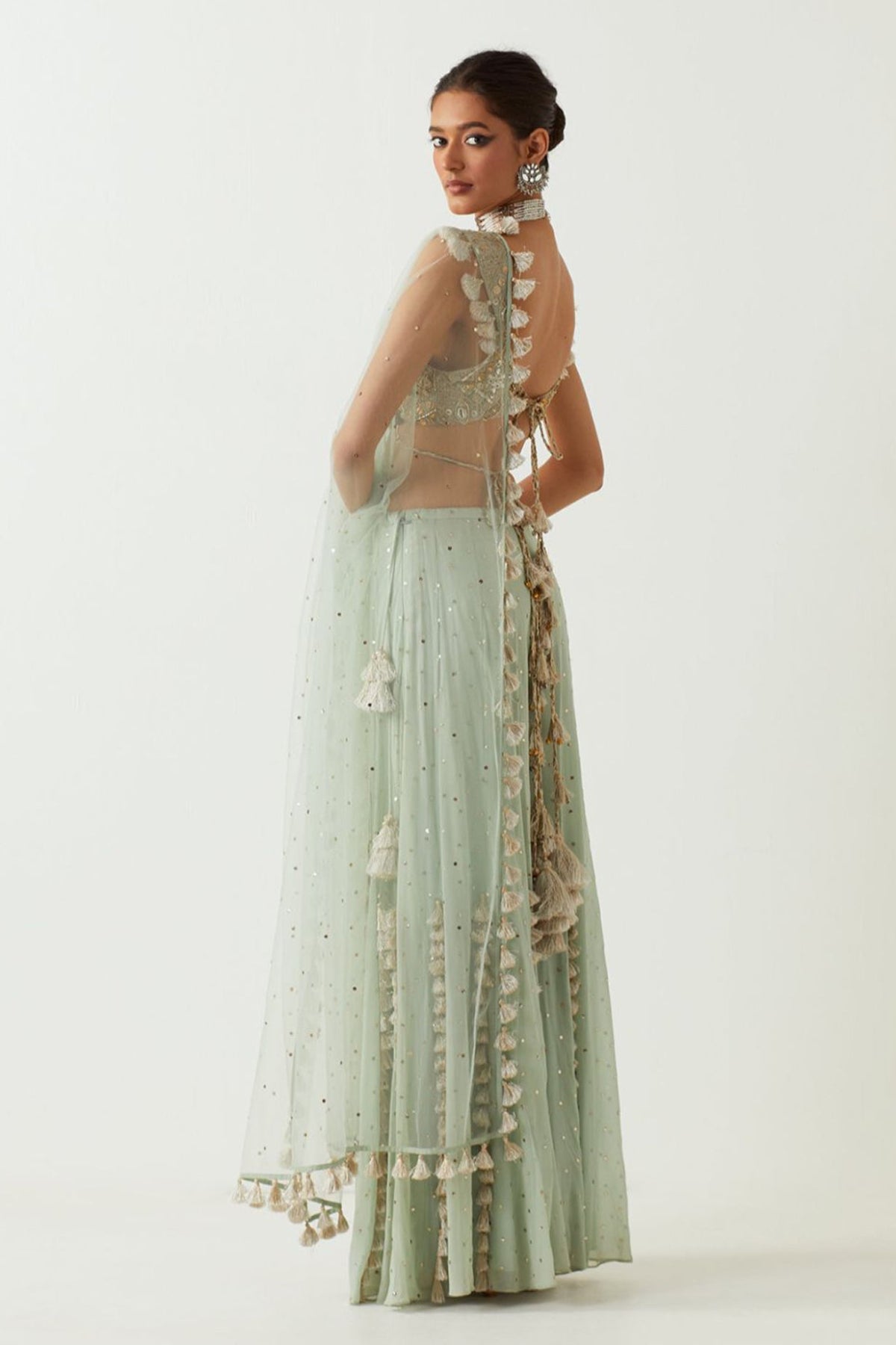 Powder Blue Embroidered Choli With Sharara And Dupatta