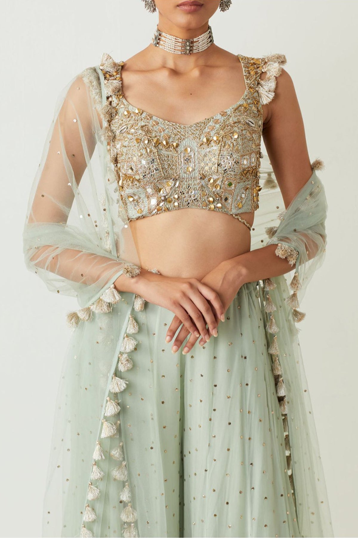 Powder Blue Embroidered Choli With Sharara And Dupatta