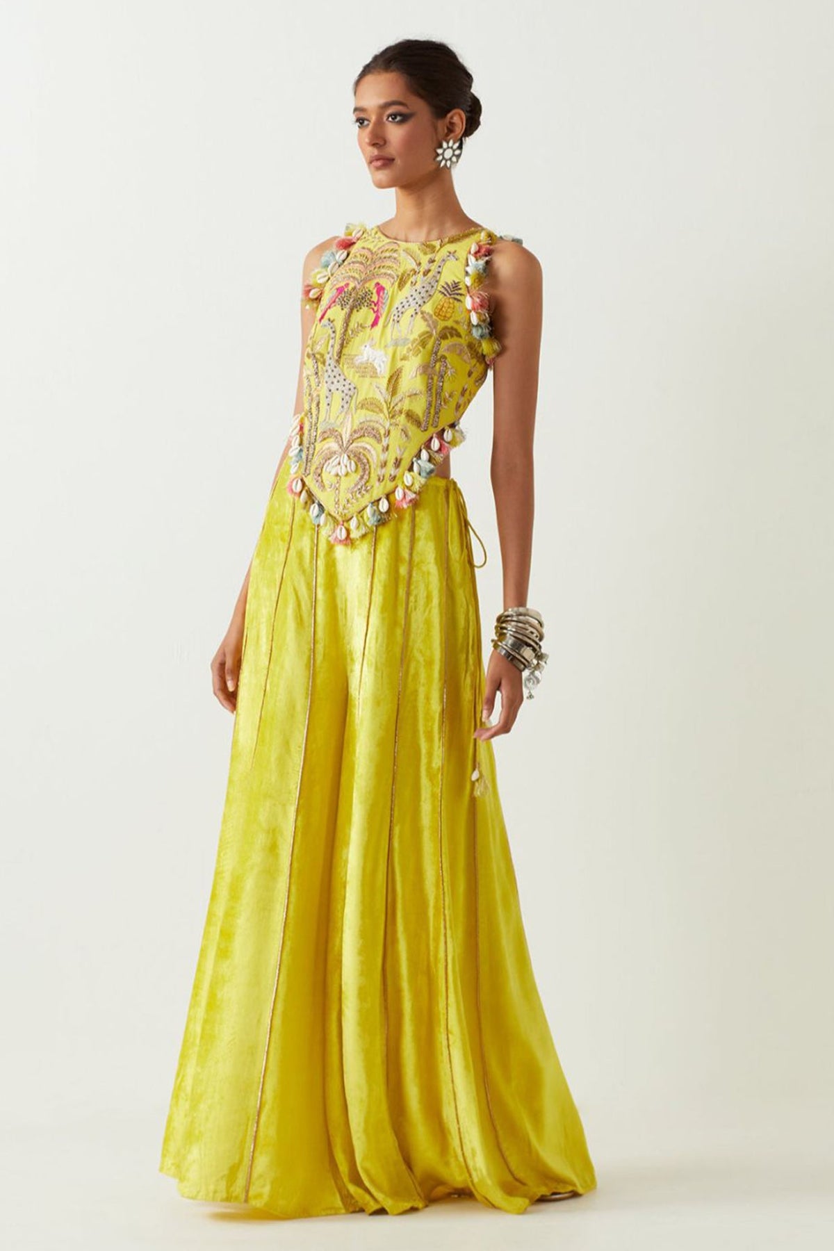 Lime Green Embroidered Choli With Sharara