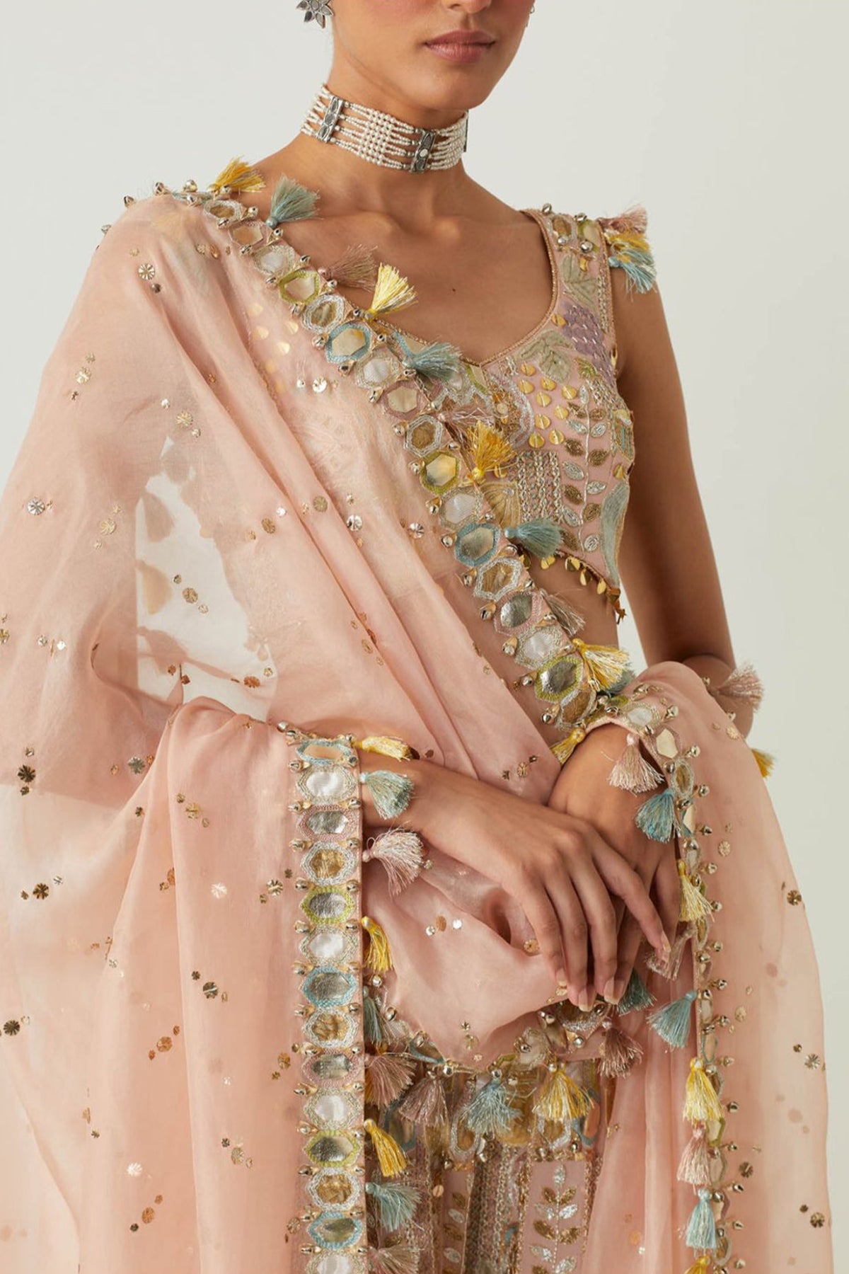 Rose Pink Embroidered Choli And Sharara With Embroidered Dupatta