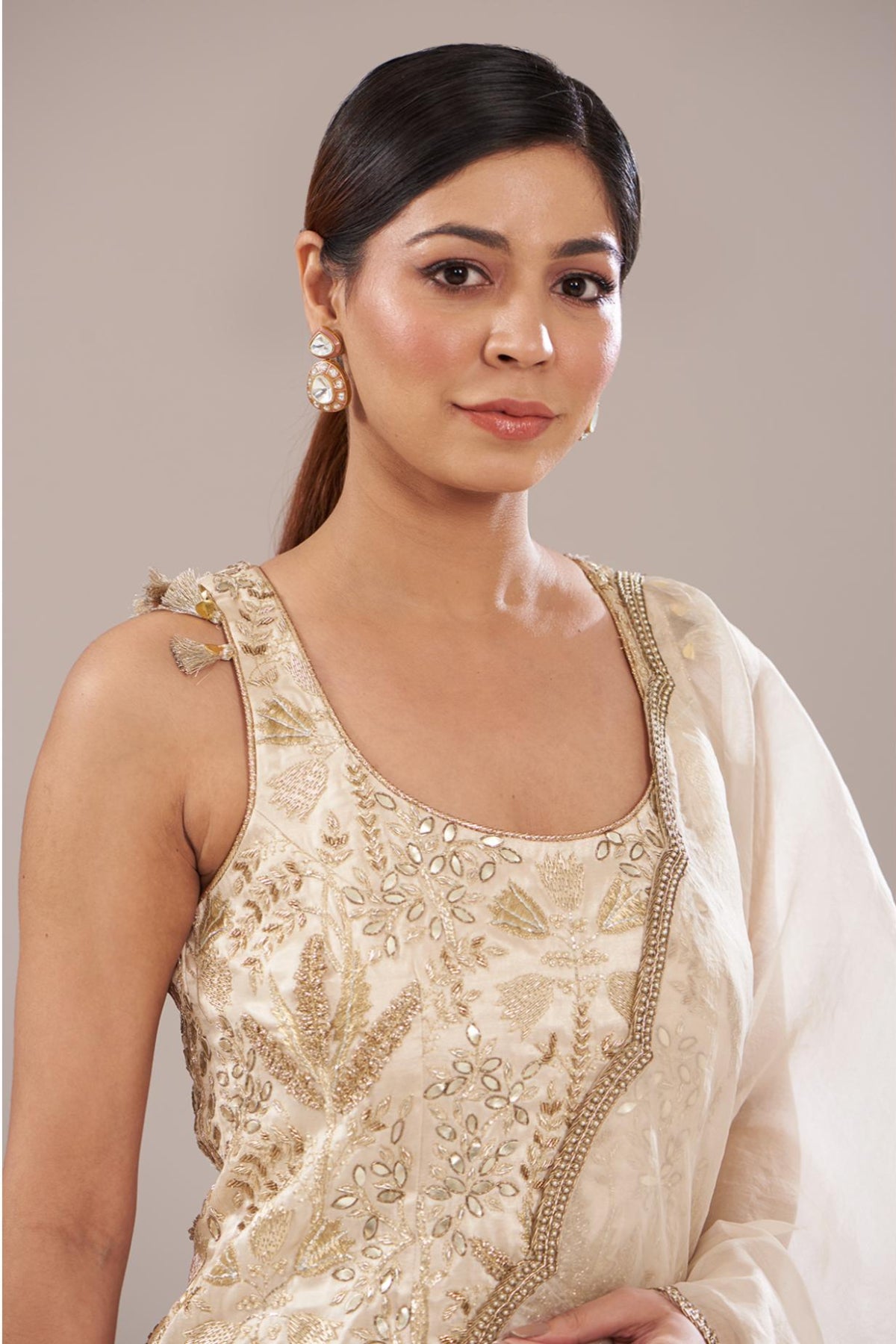 Stone Embroidered Kurta & Sharara With Dupatta