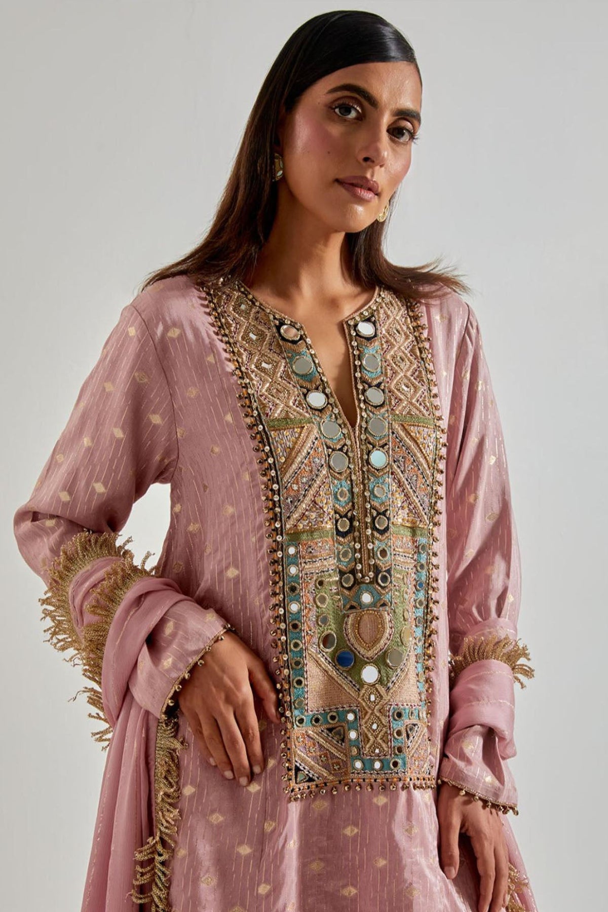 Lilac Dola Silk Kurta with Palazzo & Chiffon Dupatta