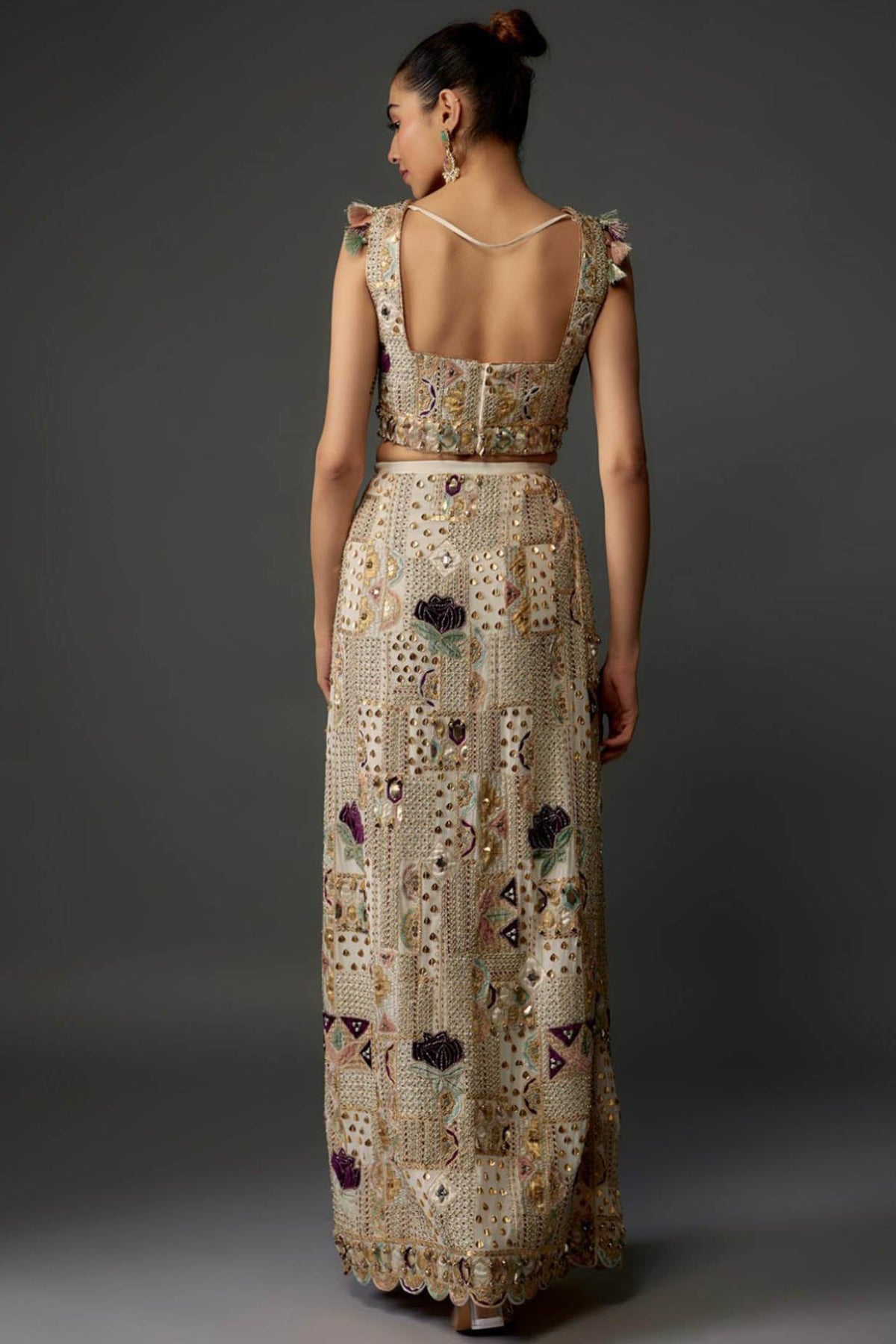 Off-White Embroidered Choli And Skirt With Dupatta