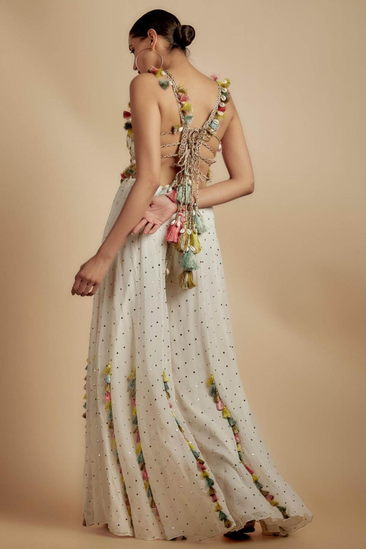 Ivory Embroidered Back Tie-Up Choli With Sharara
