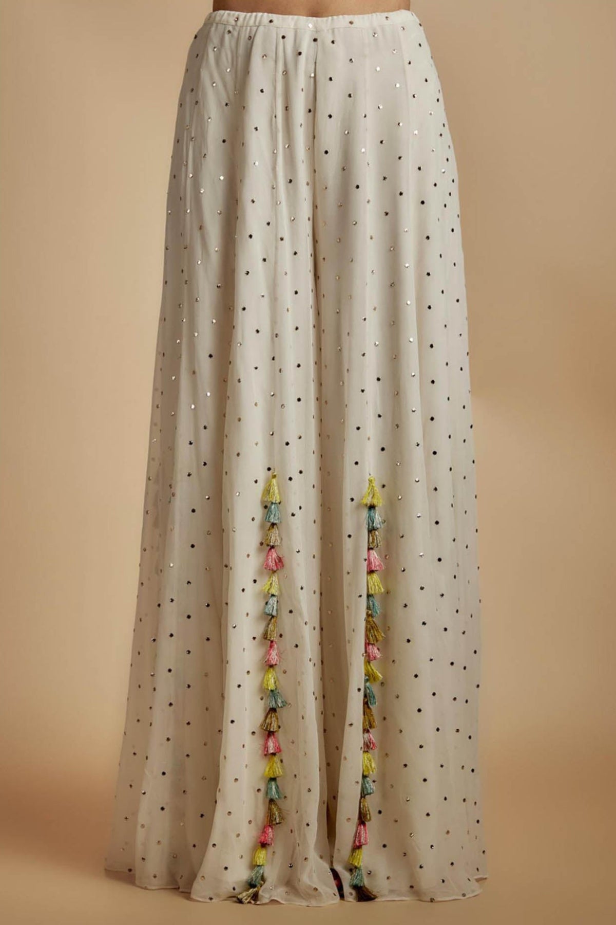 Ivory Embroidered Back Tie-Up Choli With Sharara