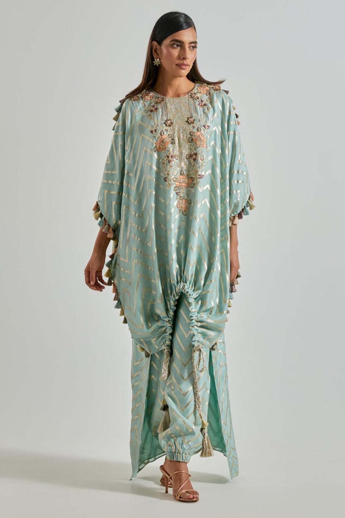 Powder Blue Zig-Zag Dola Silk Kurta with Jogger Pants