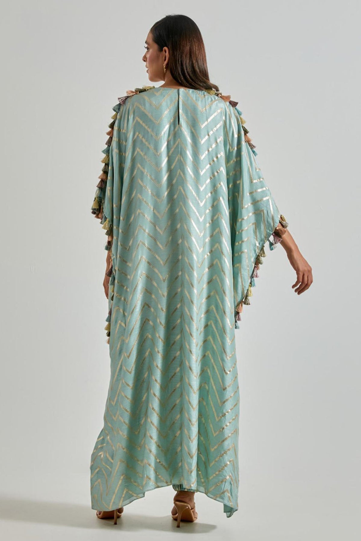 Powder Blue Zig-Zag Dola Silk Kurta with Jogger Pants