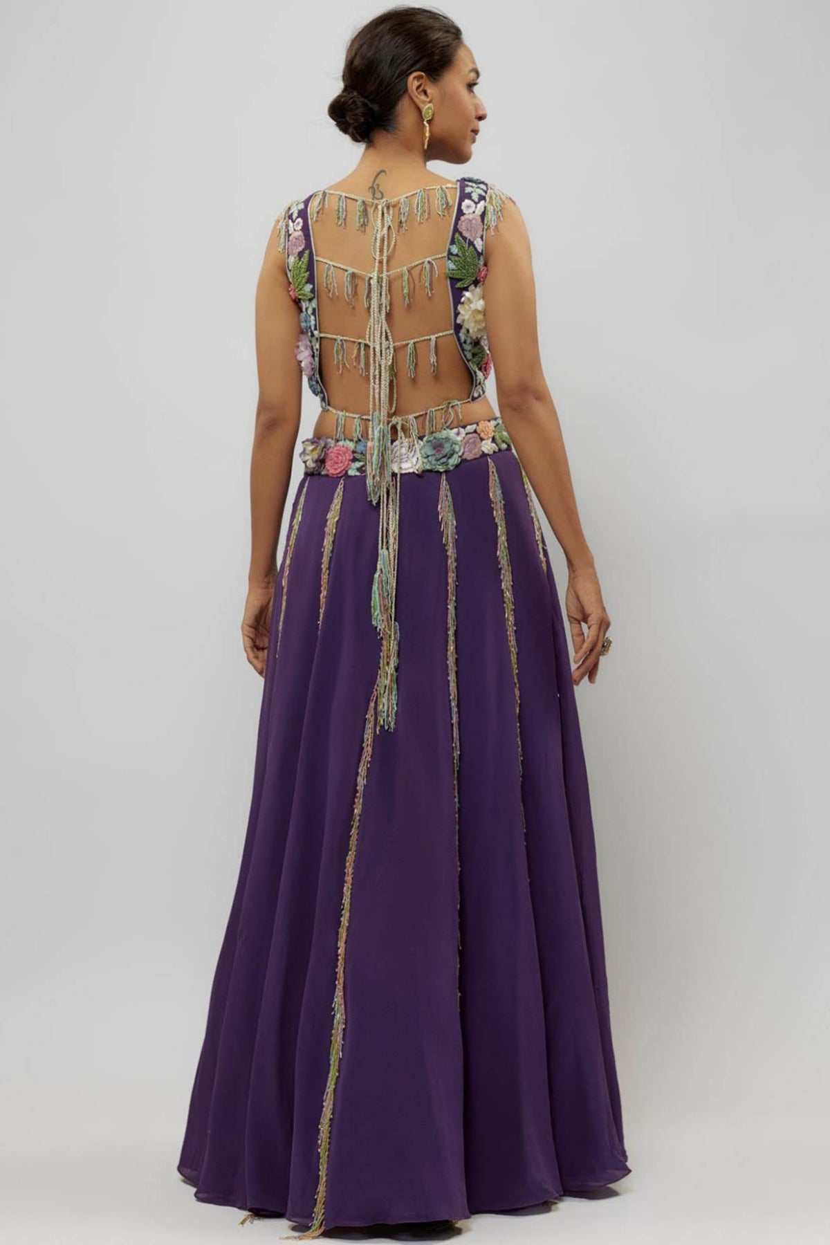 Purple Embroidered Choli With Lehenga And Dupatta