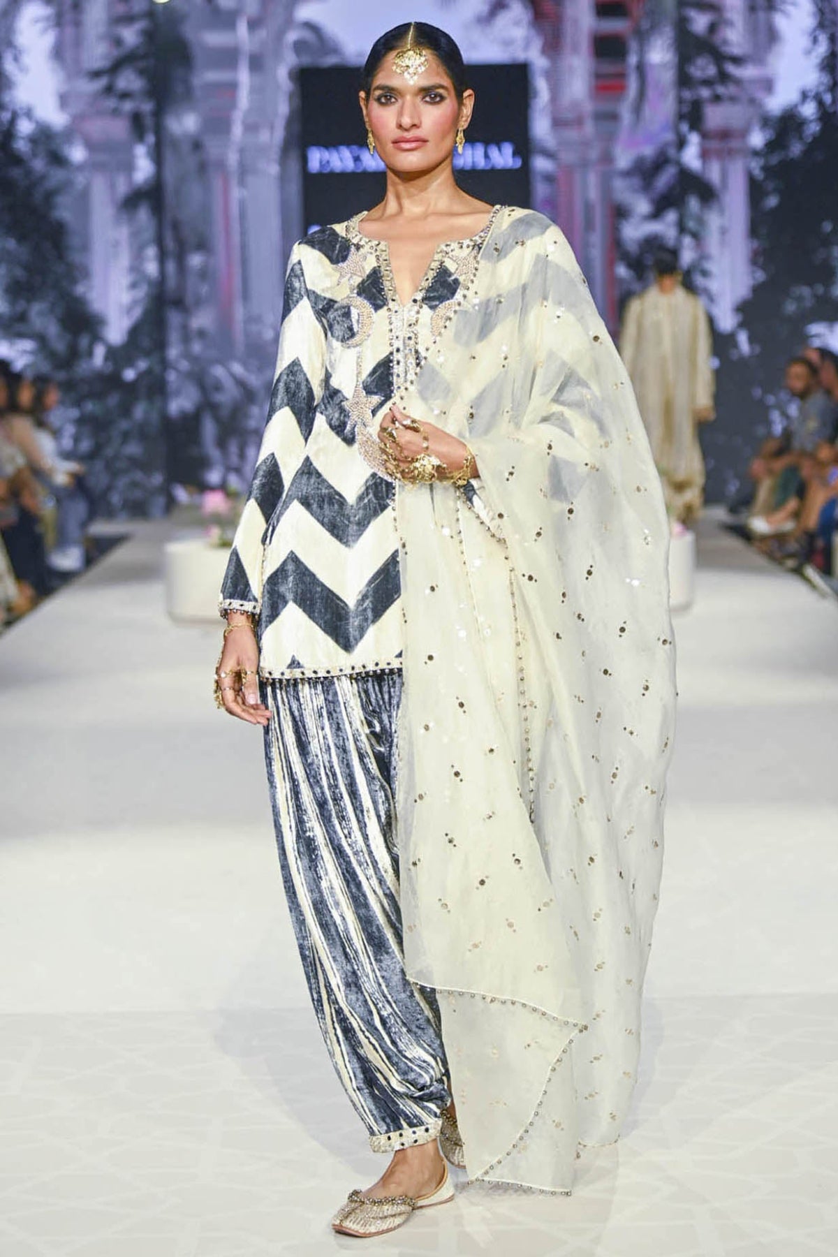 Asfi Black & White Embroidered Kurta And Patiala Salwar With Dupatta