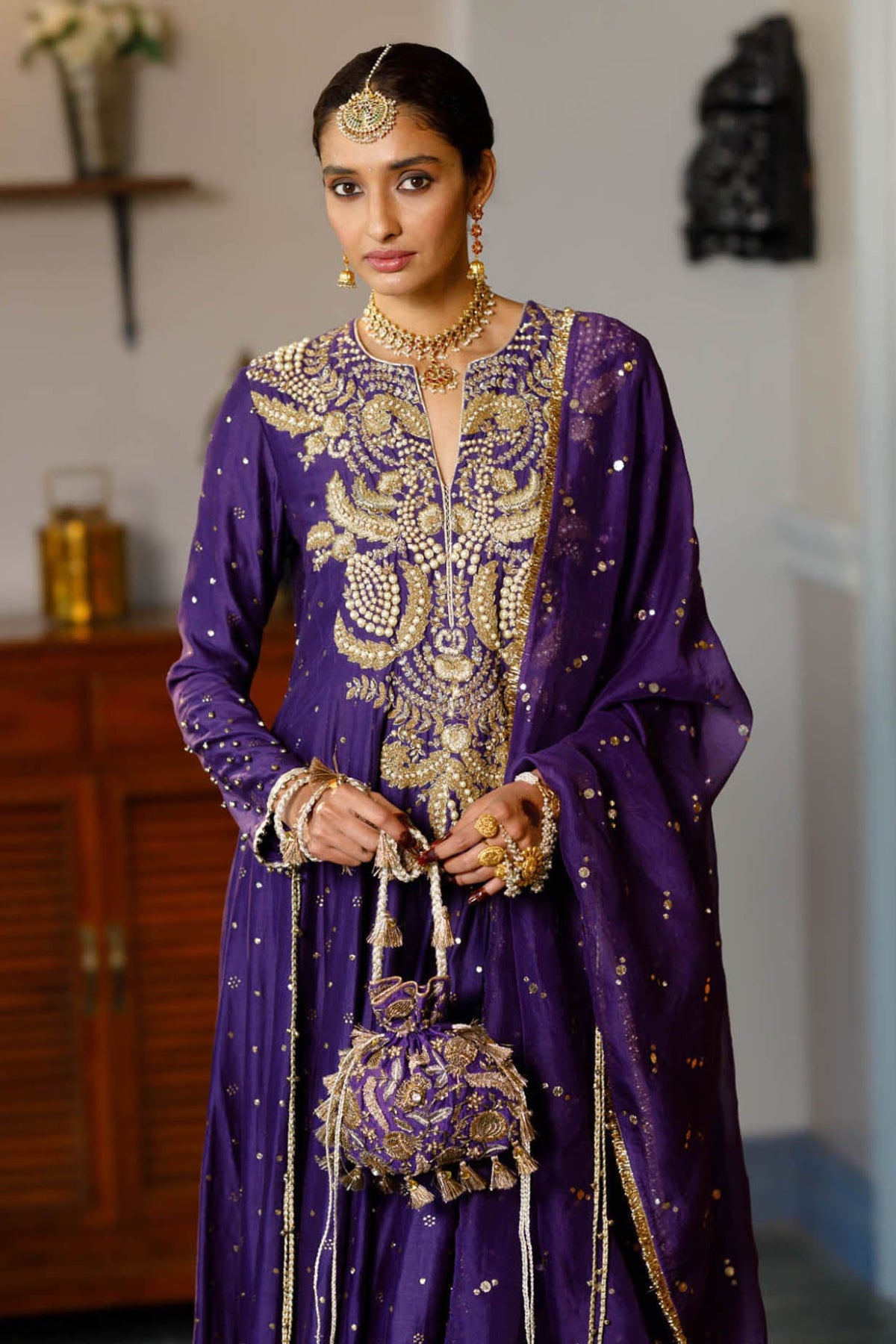 Zinat Purple Embroidered High Low Anarkali And Churidar With Dupatta