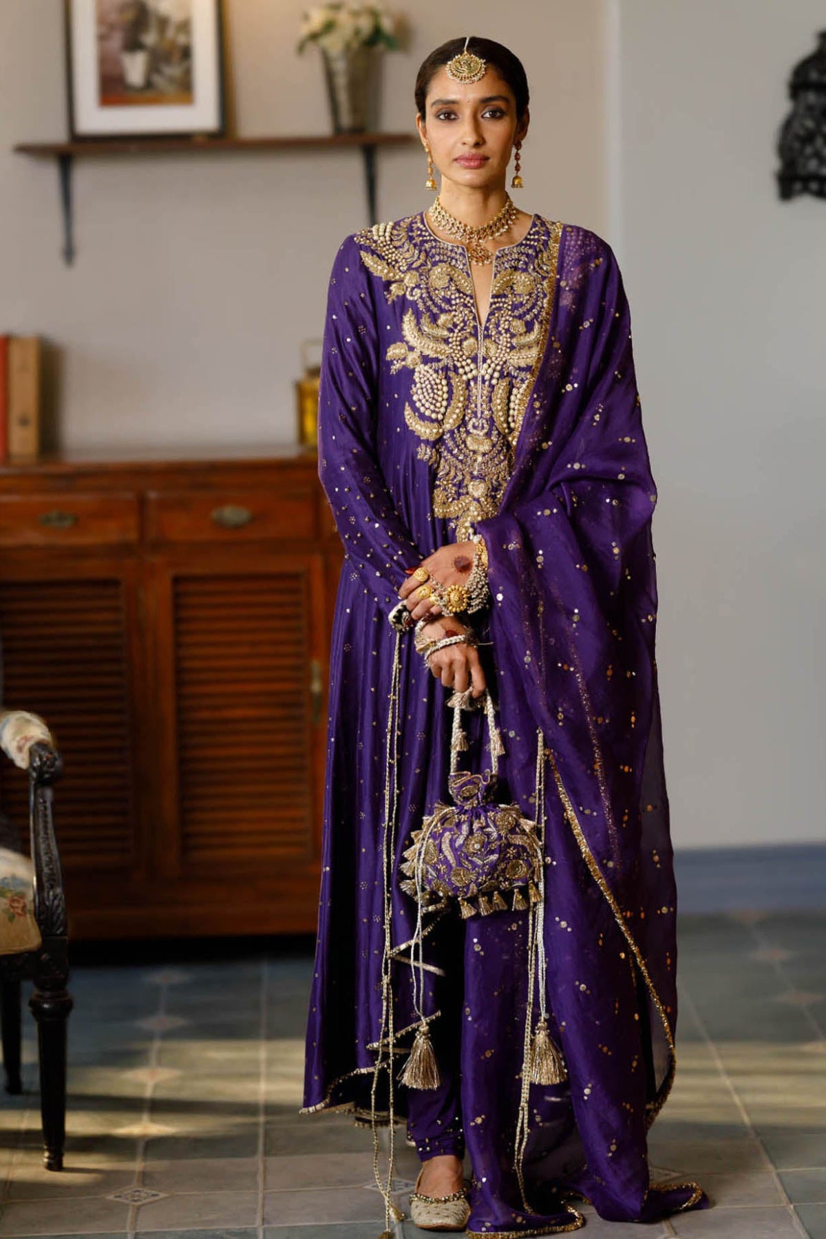 Zinat Purple Embroidered High Low Anarkali And Churidar With Dupatta