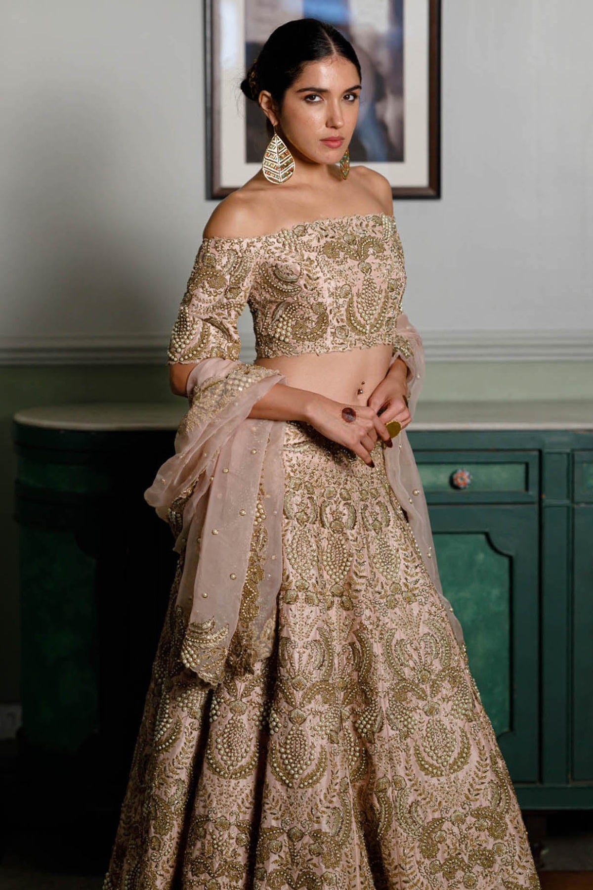 Aida Blush Embroidered Choli And Lehenga With Embroidered Dupatta