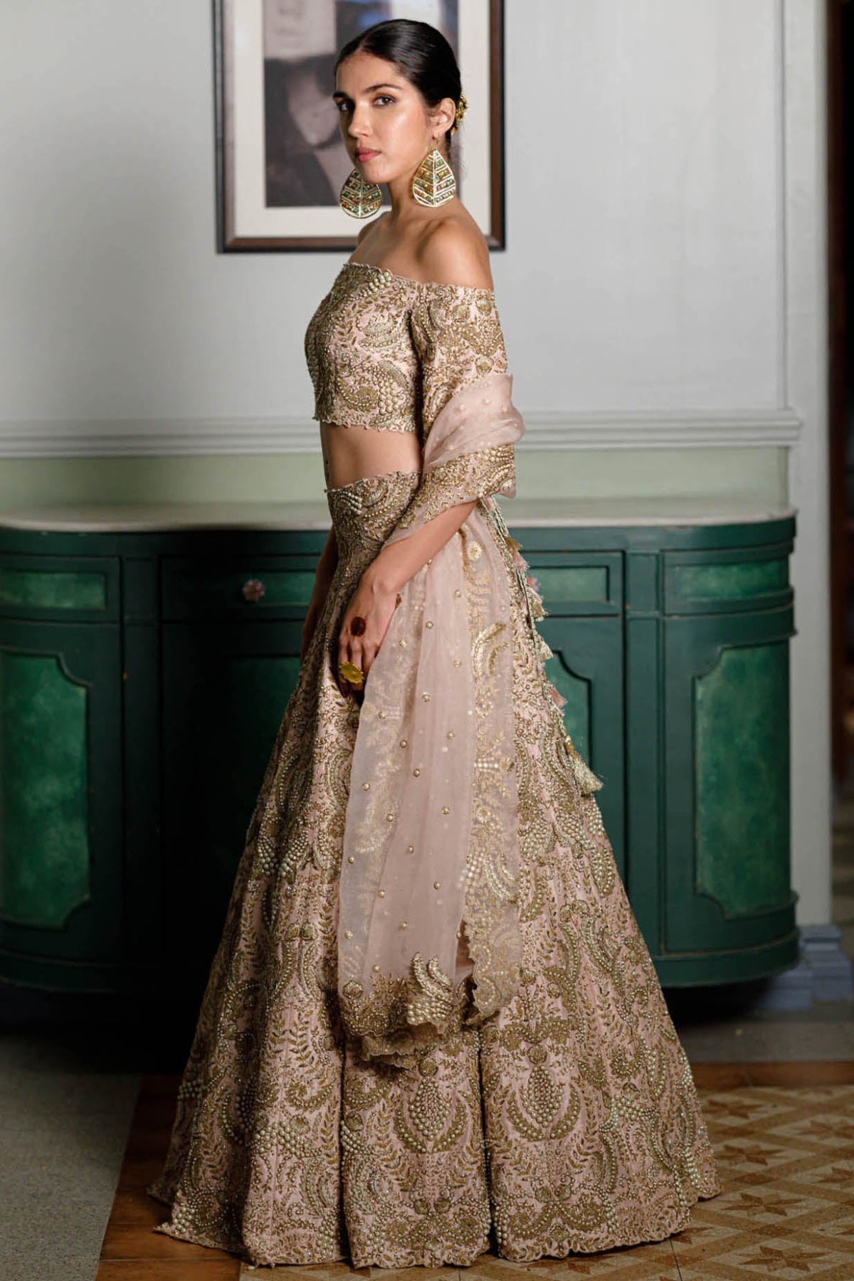 Aida Blush Embroidered Choli And Lehenga With Embroidered Dupatta