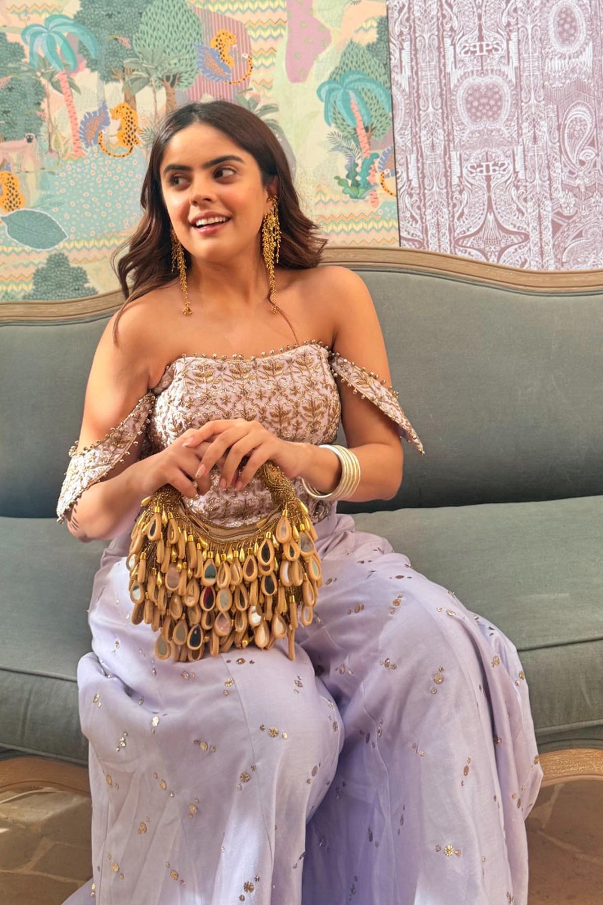 Lilac Georgette Embroidered Corset And Mukaish Silkmul Sharara