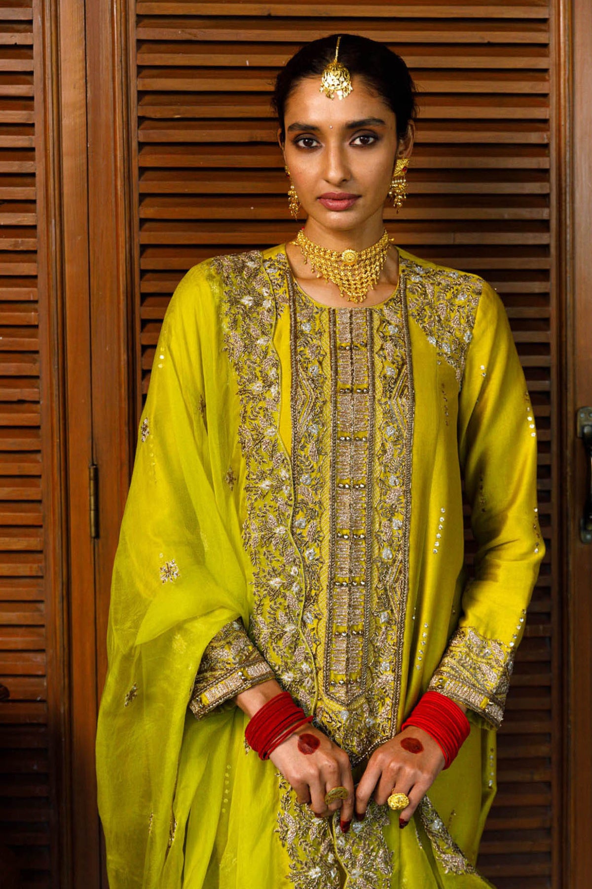 Ruksaan Olive Green Embroidred Yoke Kurta And Pant With Embroidred Dupatta