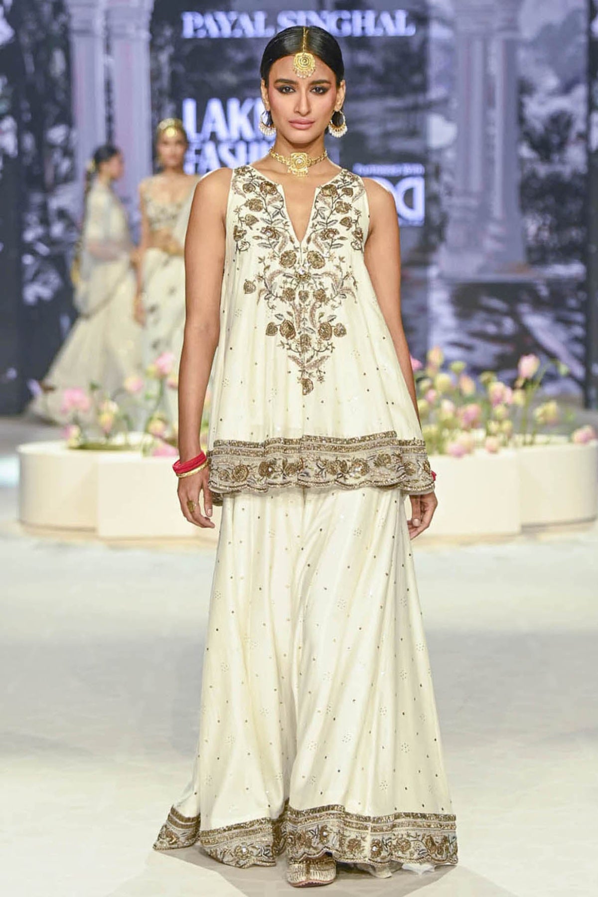 Jahanana Off White Embroidered Short Anarkali With Sharara And Dupatta