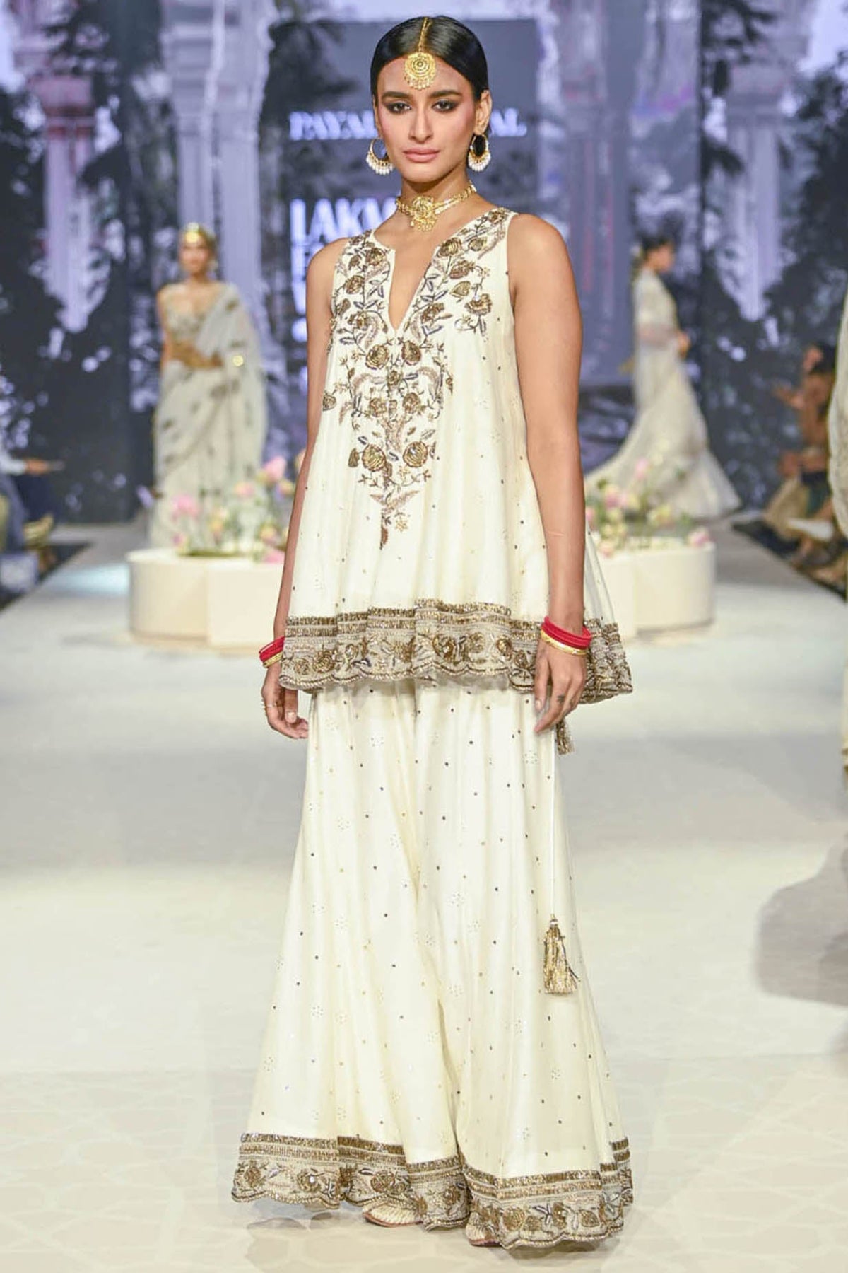 Jahanana Off White Embroidered Short Anarkali With Sharara And Dupatta