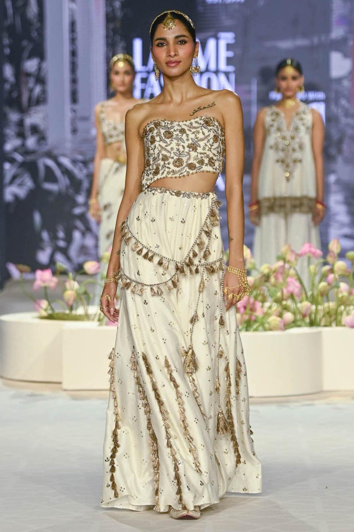 Nissa Off White Embroidered Choli With Sharara