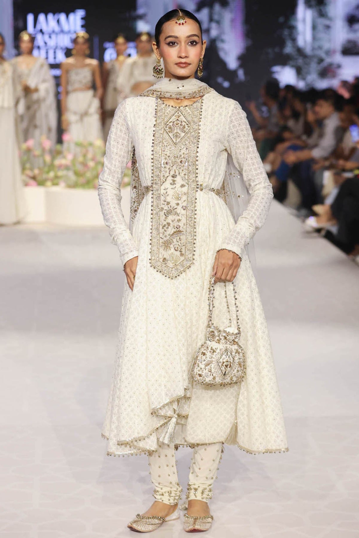 Nusrat Off White Embroidered Yoke Anarkali And Churidar With Dupatta