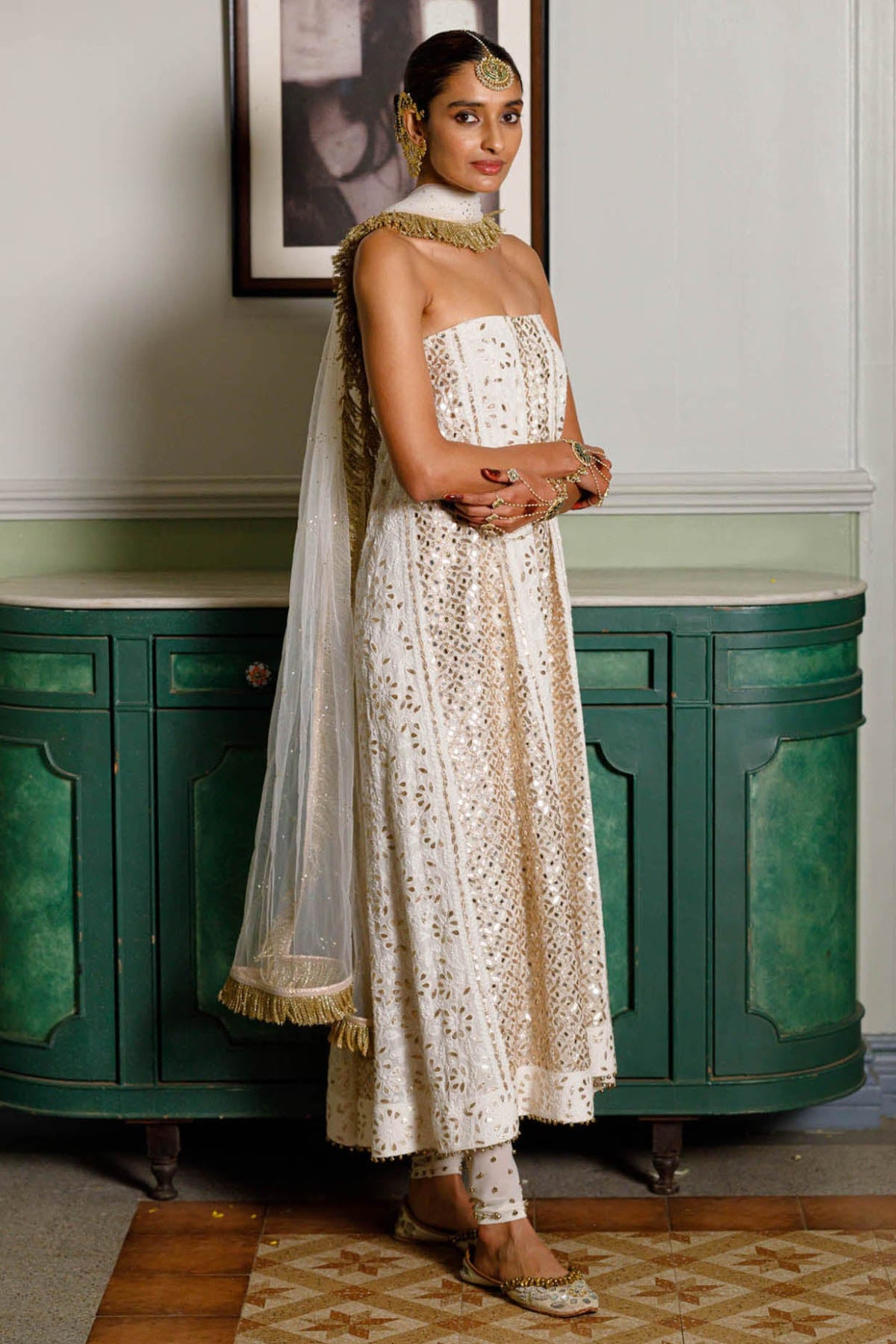 Off White Tube Anarkali With Embroidered Churidar And Dupatta
