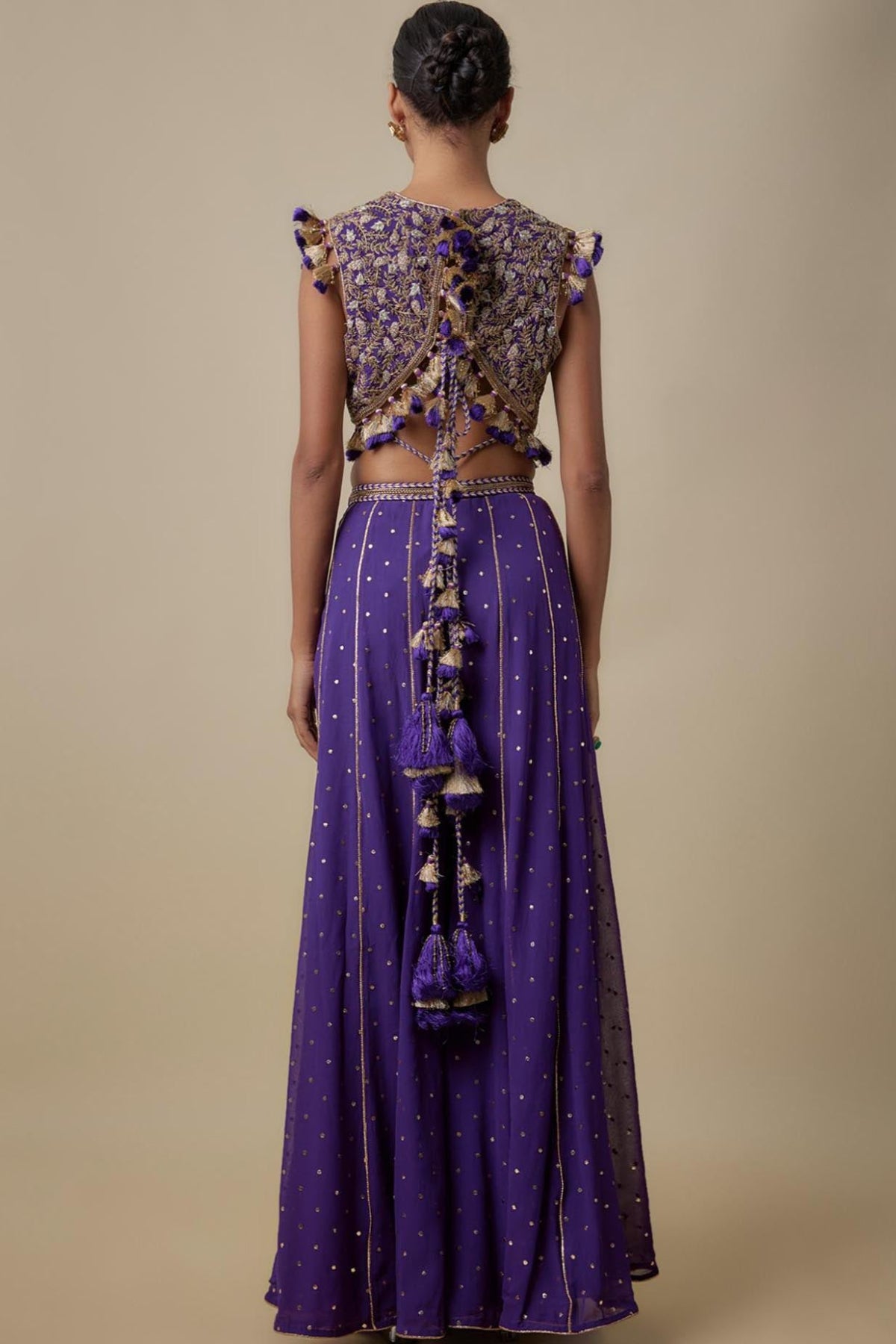 Purple Embroidered Choli With Sharara