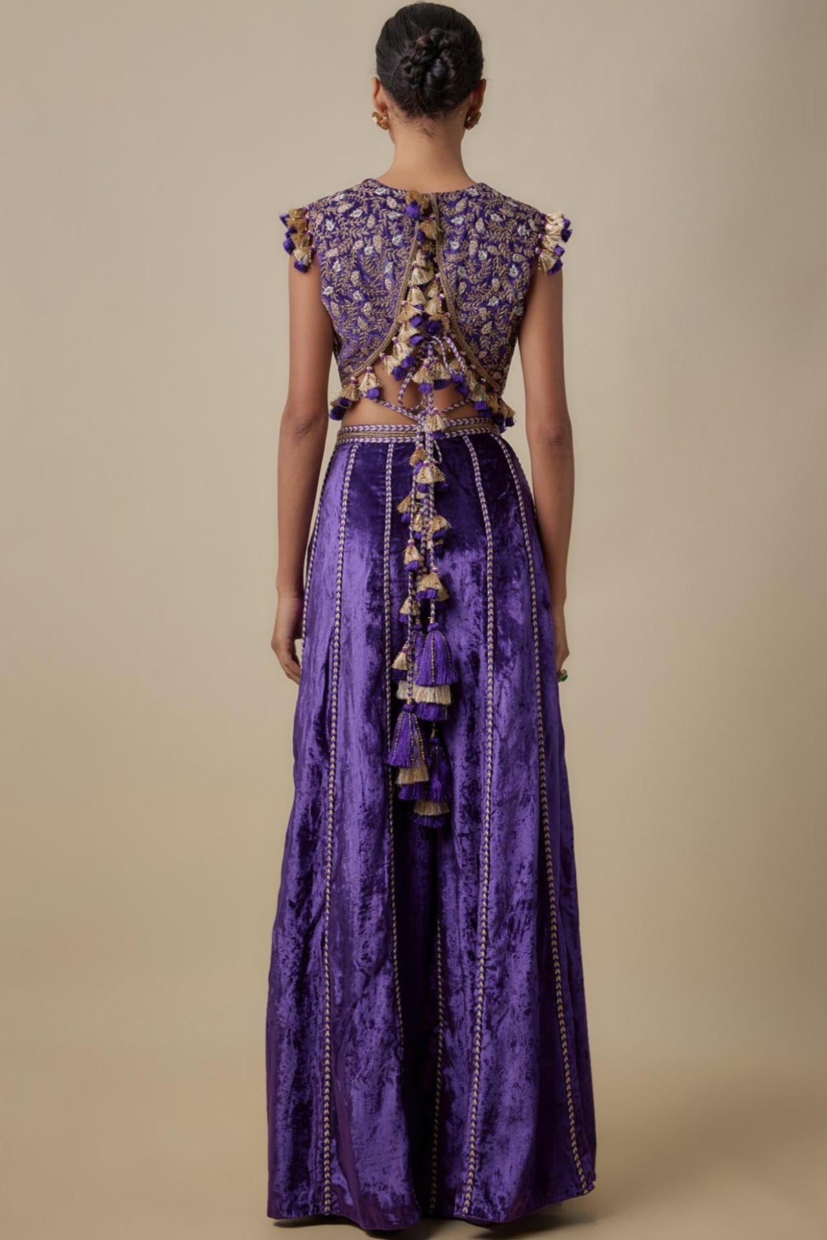 Purple Embroidered Choli With Embroidered Sharara Pant