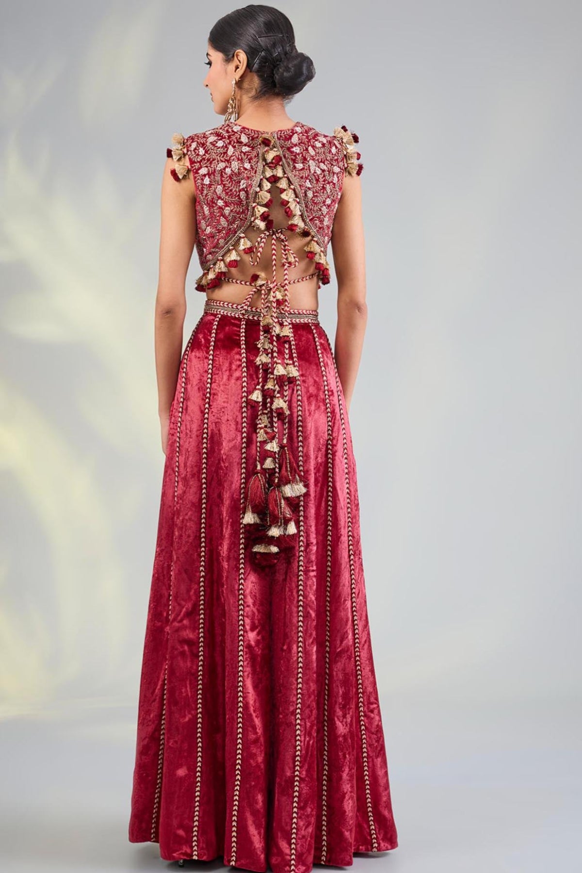 Dark Red Embroidered Choli With Sharara