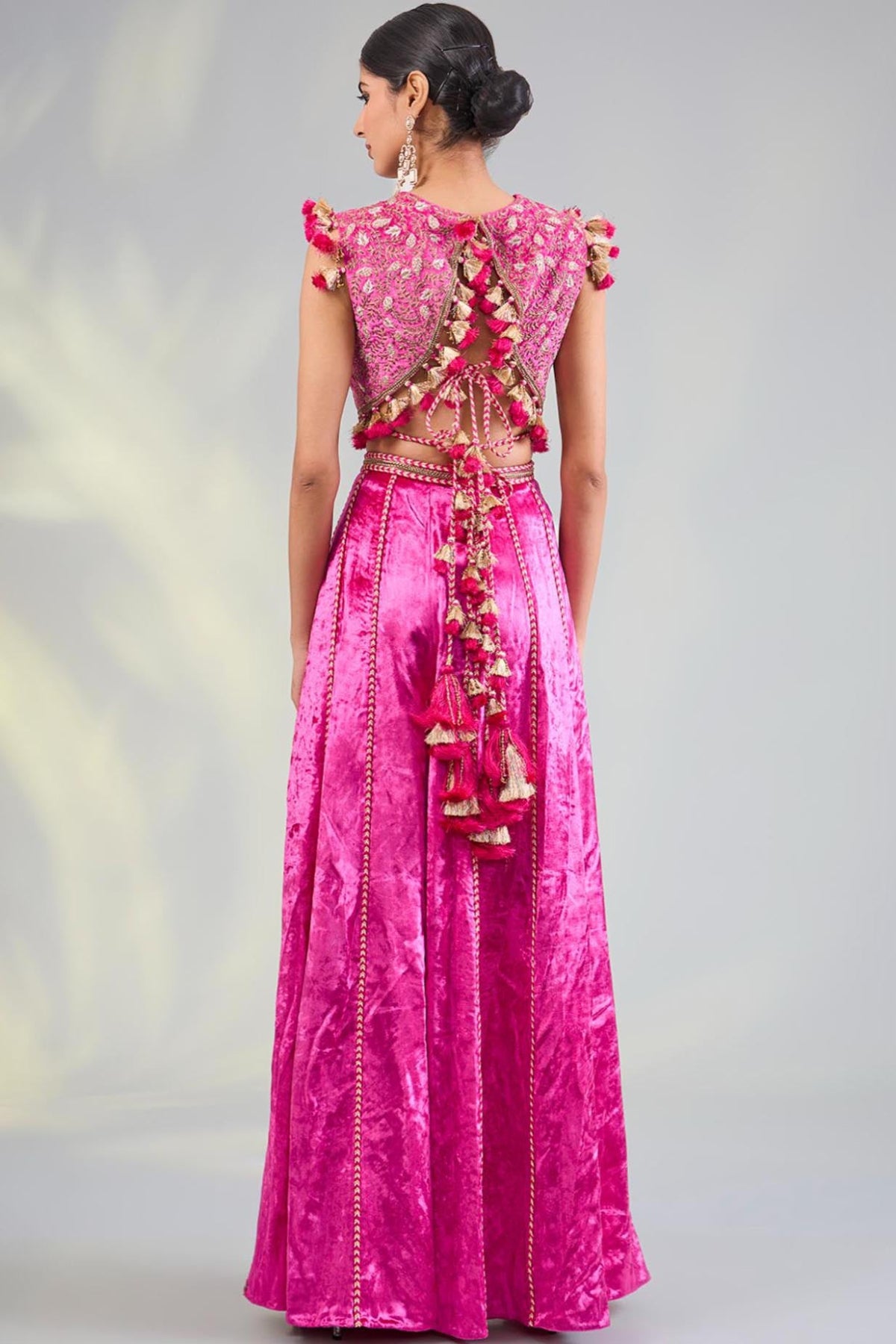 Hot Pink Embroidered Choli With Sharara