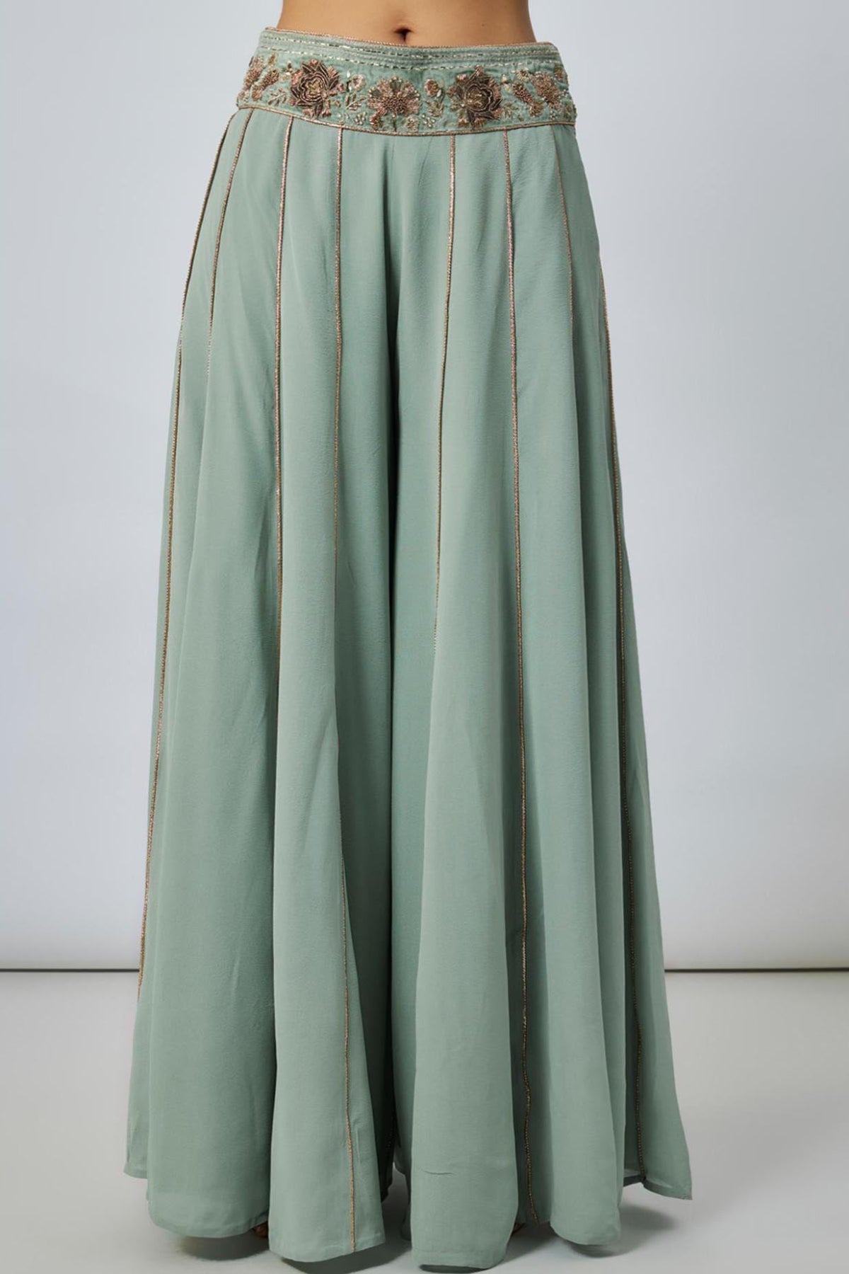 Seafoam High Low Embroidered Choli With Embroidered Sharara