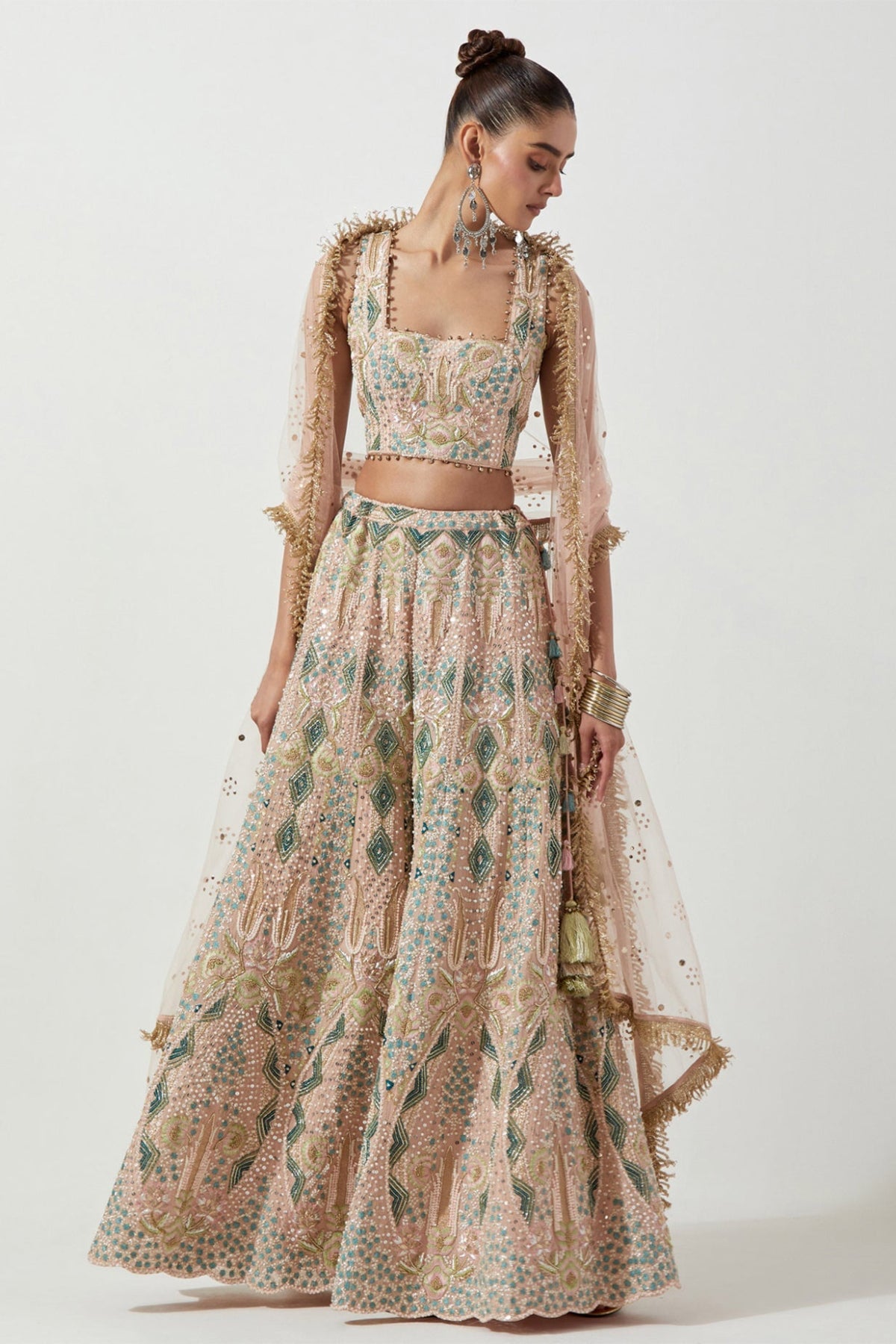 BLUSH PINK EMBROIDERED CHOLI & SHARARA WITH NET DUPATTA