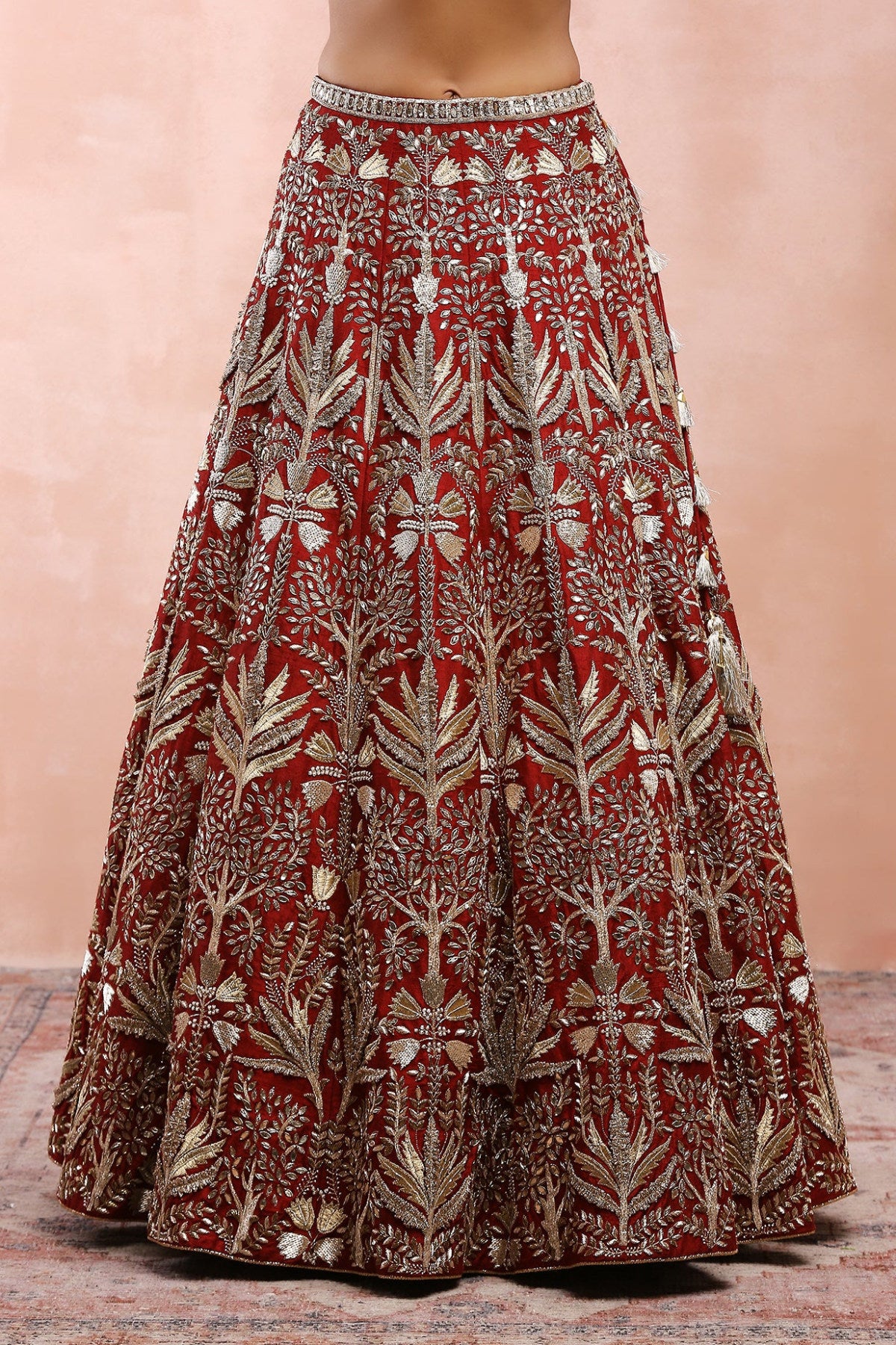 DARK RED BAGH EMBROIDERED CHOLI WITH LEHENGA AND DUPATTA