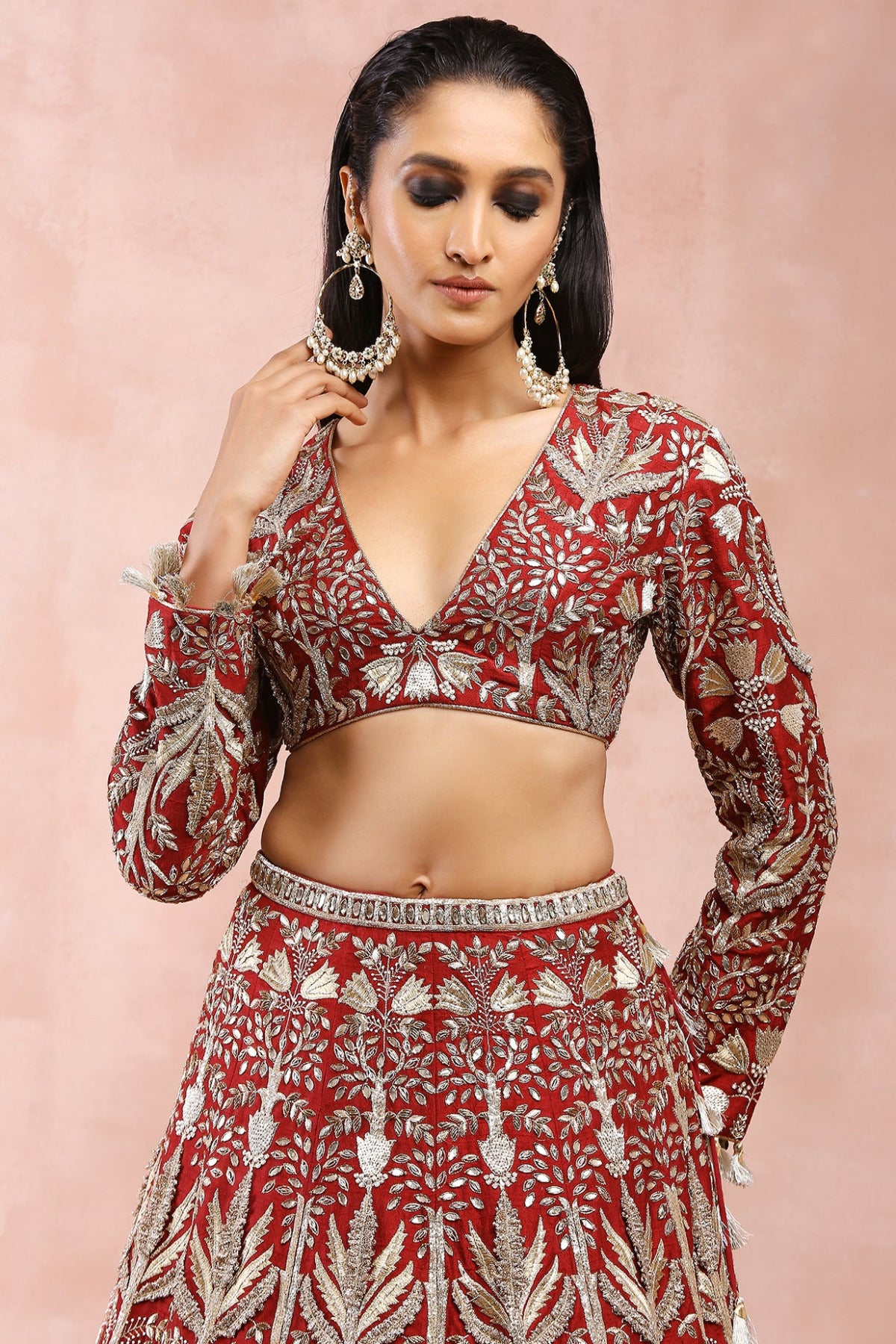 DARK RED BAGH EMBROIDERED CHOLI WITH LEHENGA AND DUPATTA