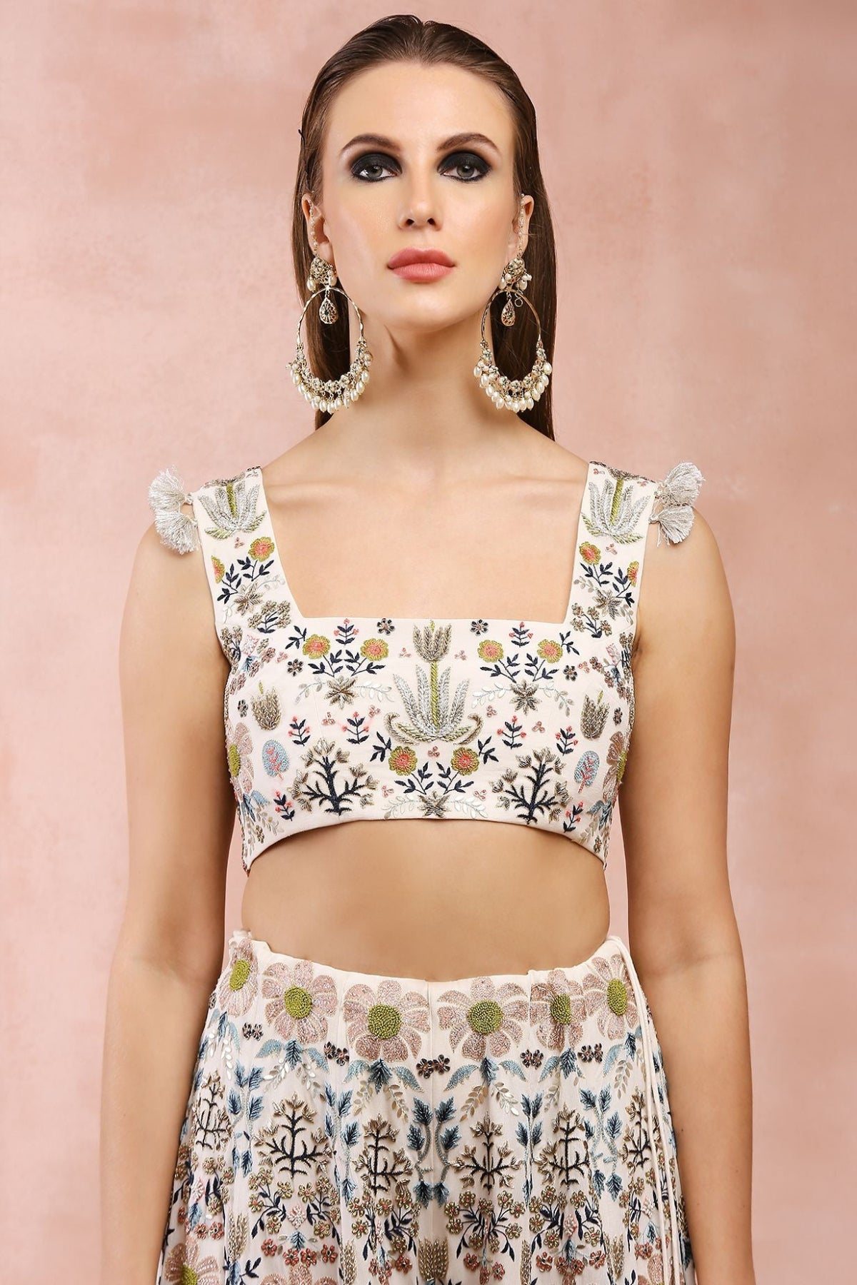 OFF WHITE TULIP GARDEN EMBROIDERY CHOLI WITH SHARARA