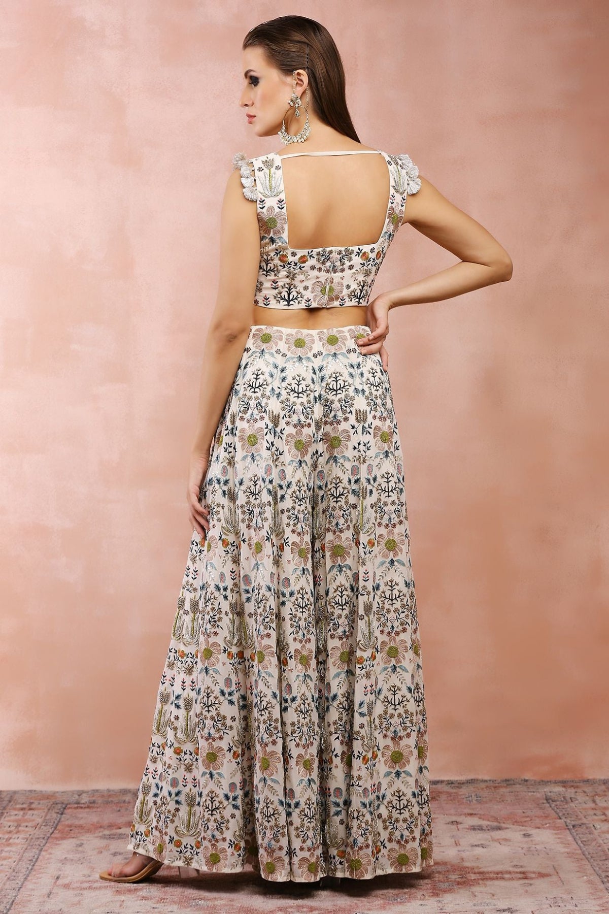OFF WHITE TULIP GARDEN EMBROIDERY CHOLI WITH SHARARA